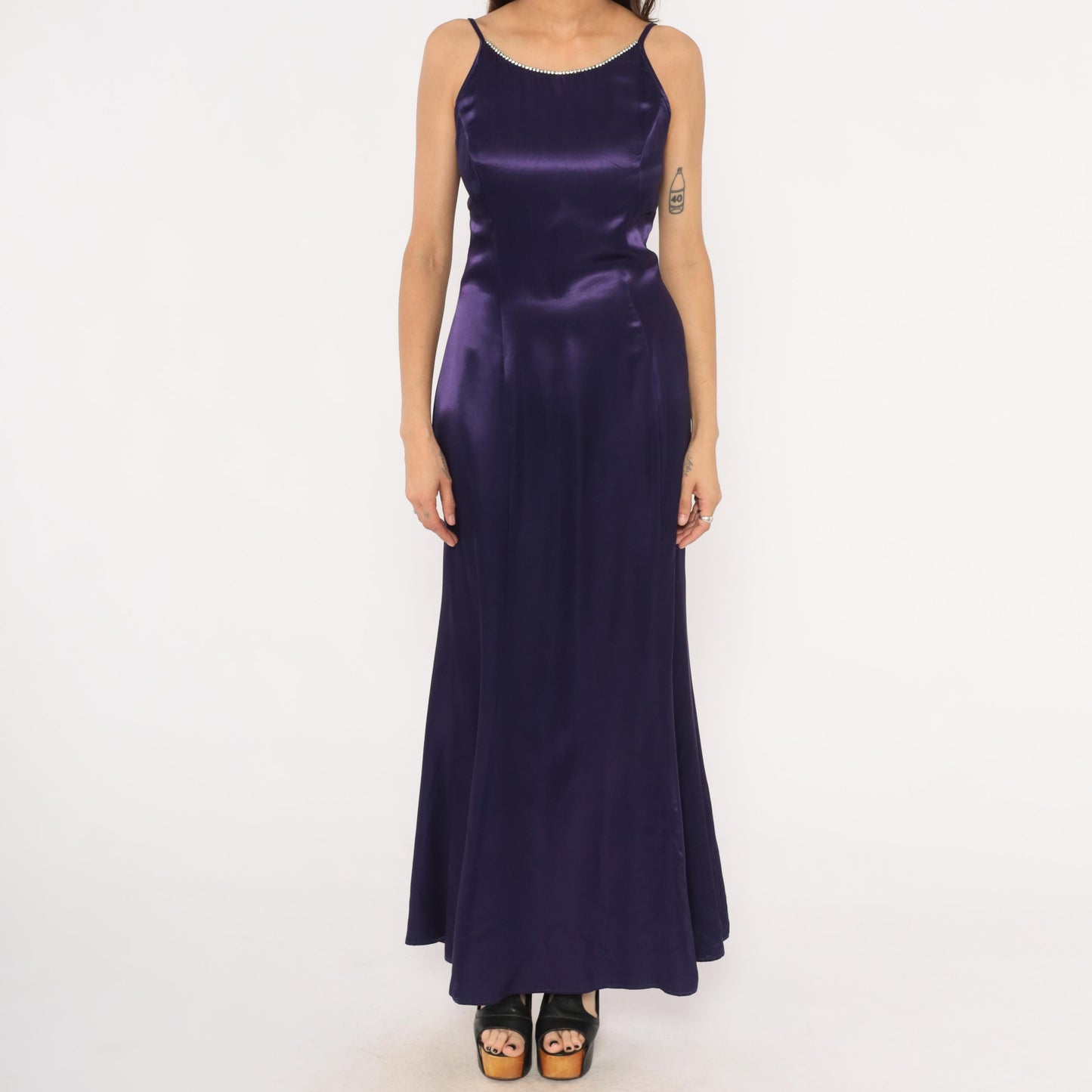 90s Jessica McClintock Gunne Sax Purple Satin Maxi Gown Rhinestone Small S