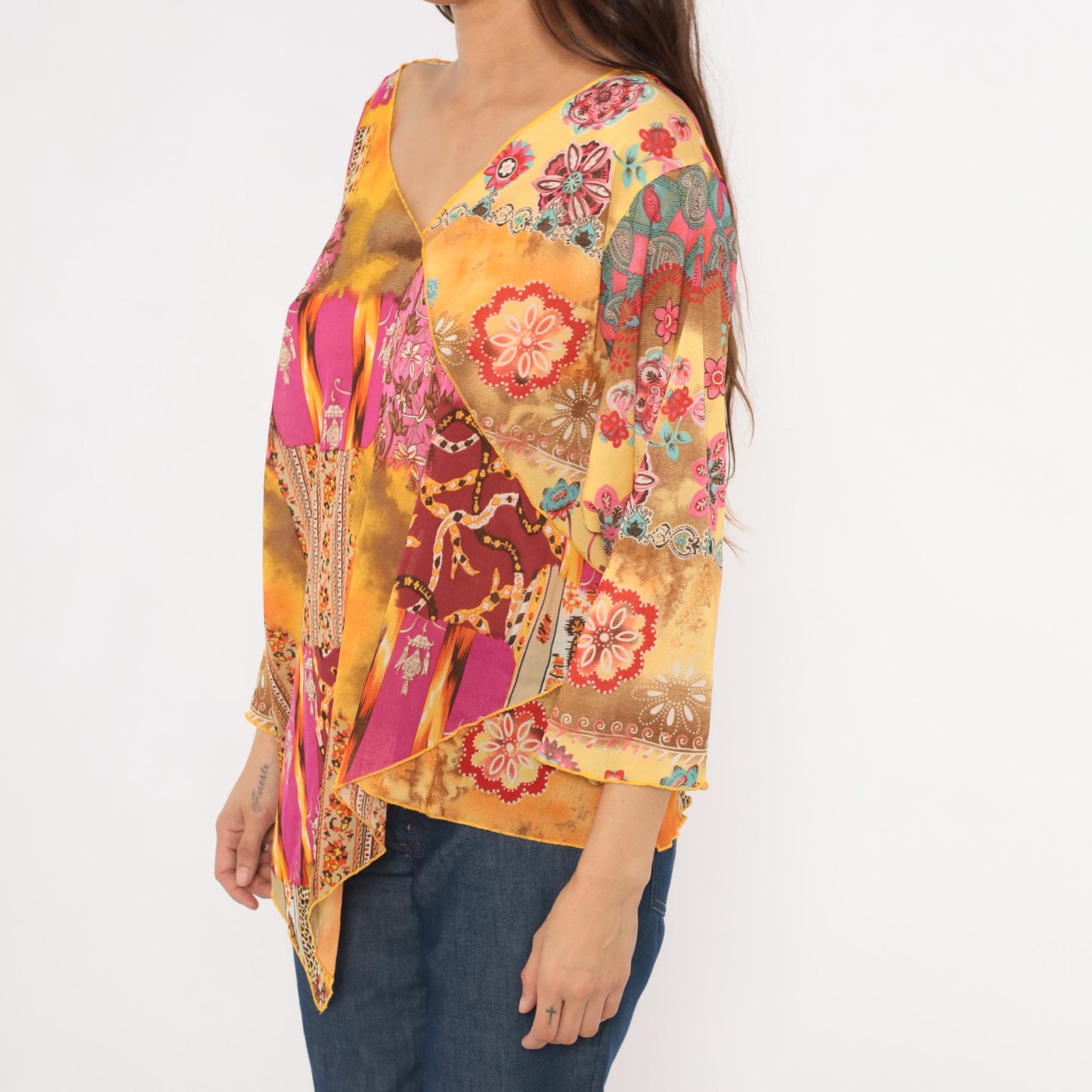 Y2K Studio Works Patchwork Blouse Paisley Floral Asymmetric Plus Size XXL