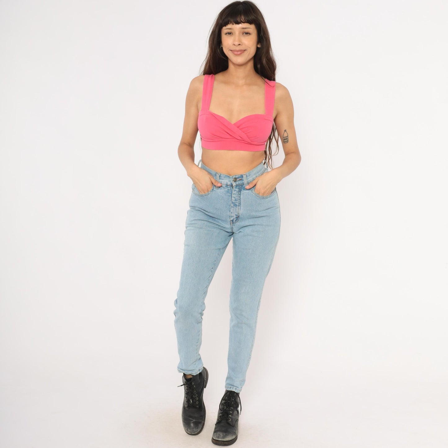 90s Express Tricot Hot Pink Crop Top Sweetheart Neckline Small S