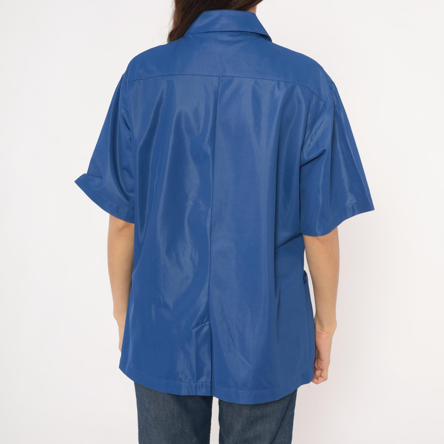 70s Sears Professional Apparel Cobalt Zip Jacket Short Sleeve Tunic Large