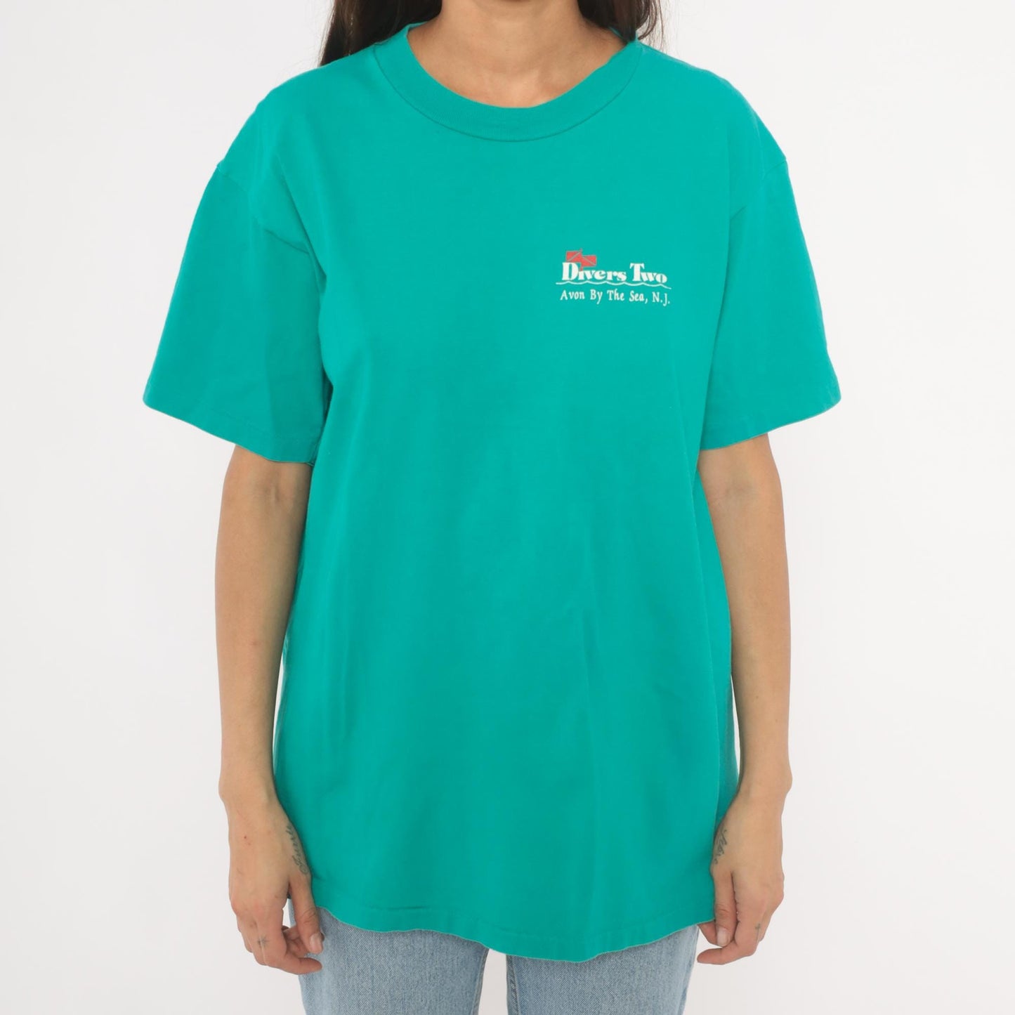 90s Divers Two Scuba Graphic T-Shirt Teal New Jersey Cotton Extra Large XL