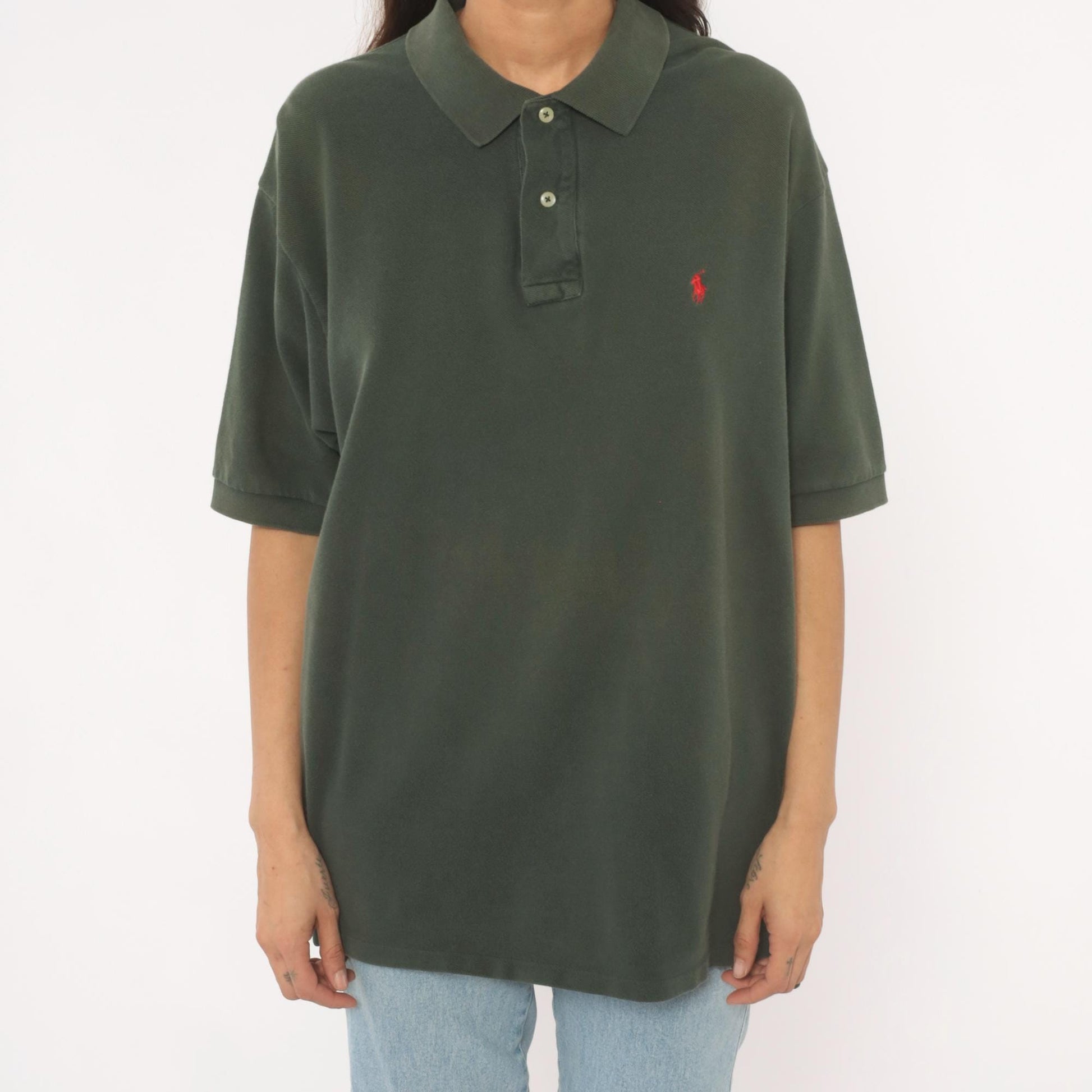 90s Polo Ralph Lauren Forest Green Cotton Pique Polo Shirt Large L