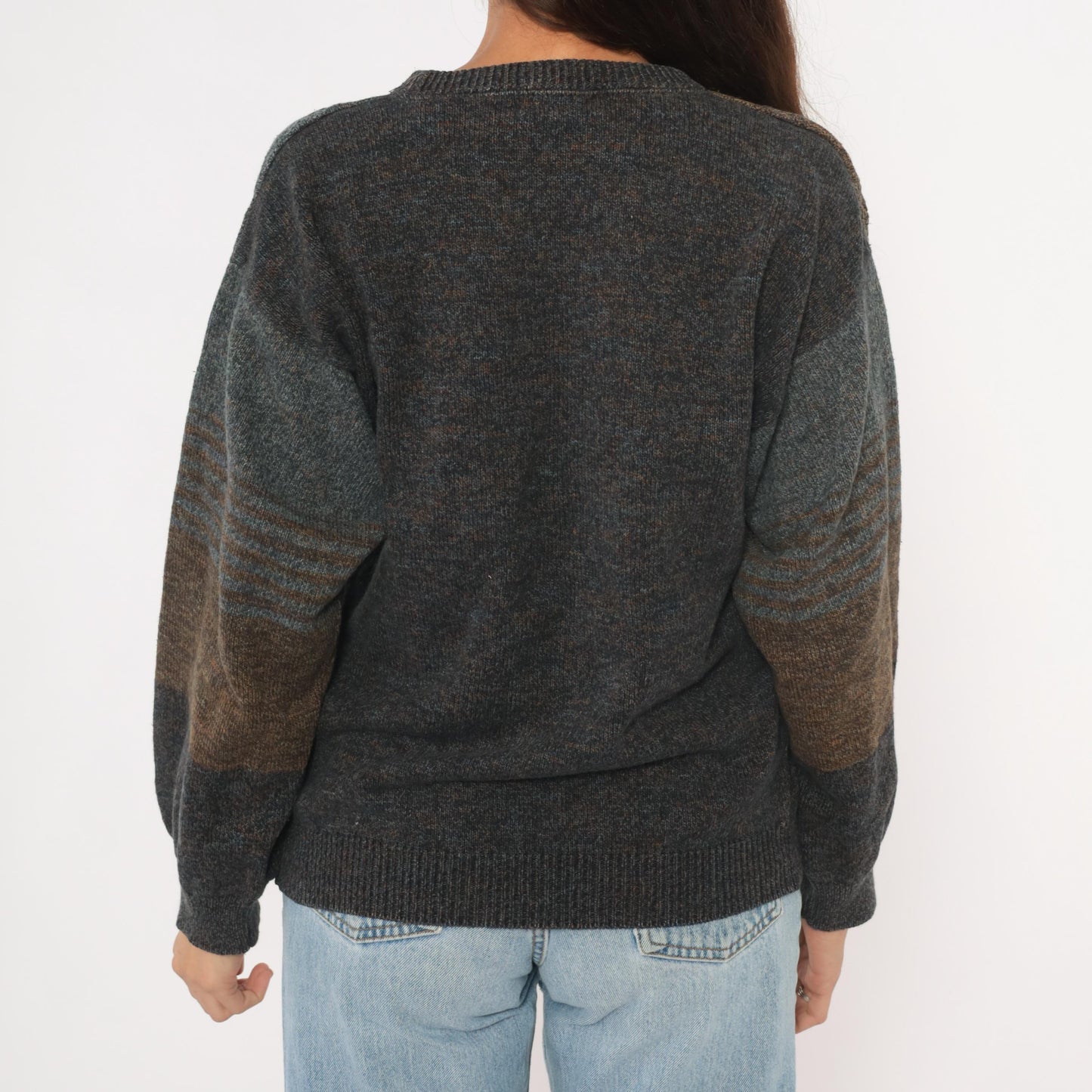 90s Bill Blass Patchwork Knit Sweater Brown Charcoal Colorblock Medium M