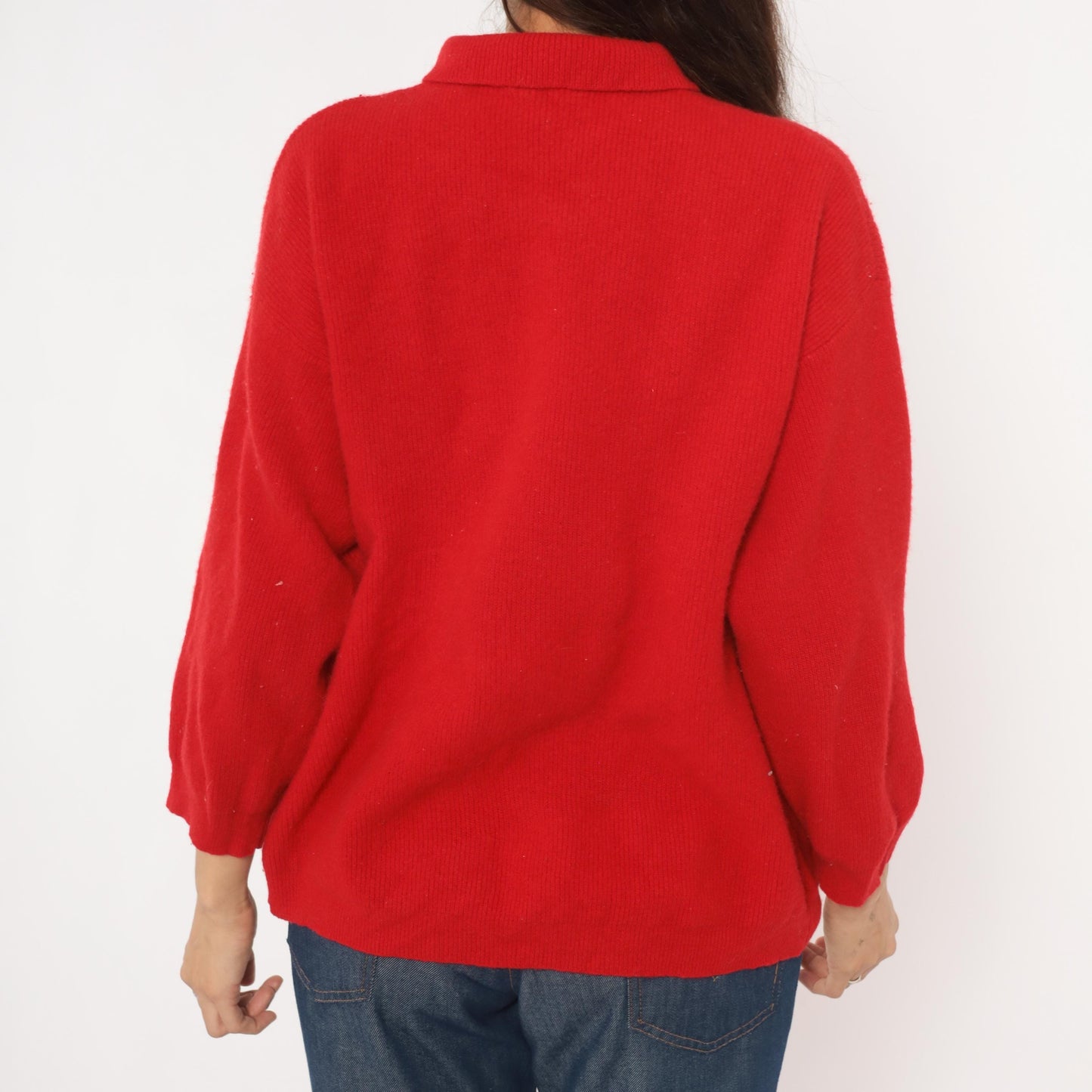 90s Outback Red Polo Sweater Wool Knit Collared Button Pullover Medium