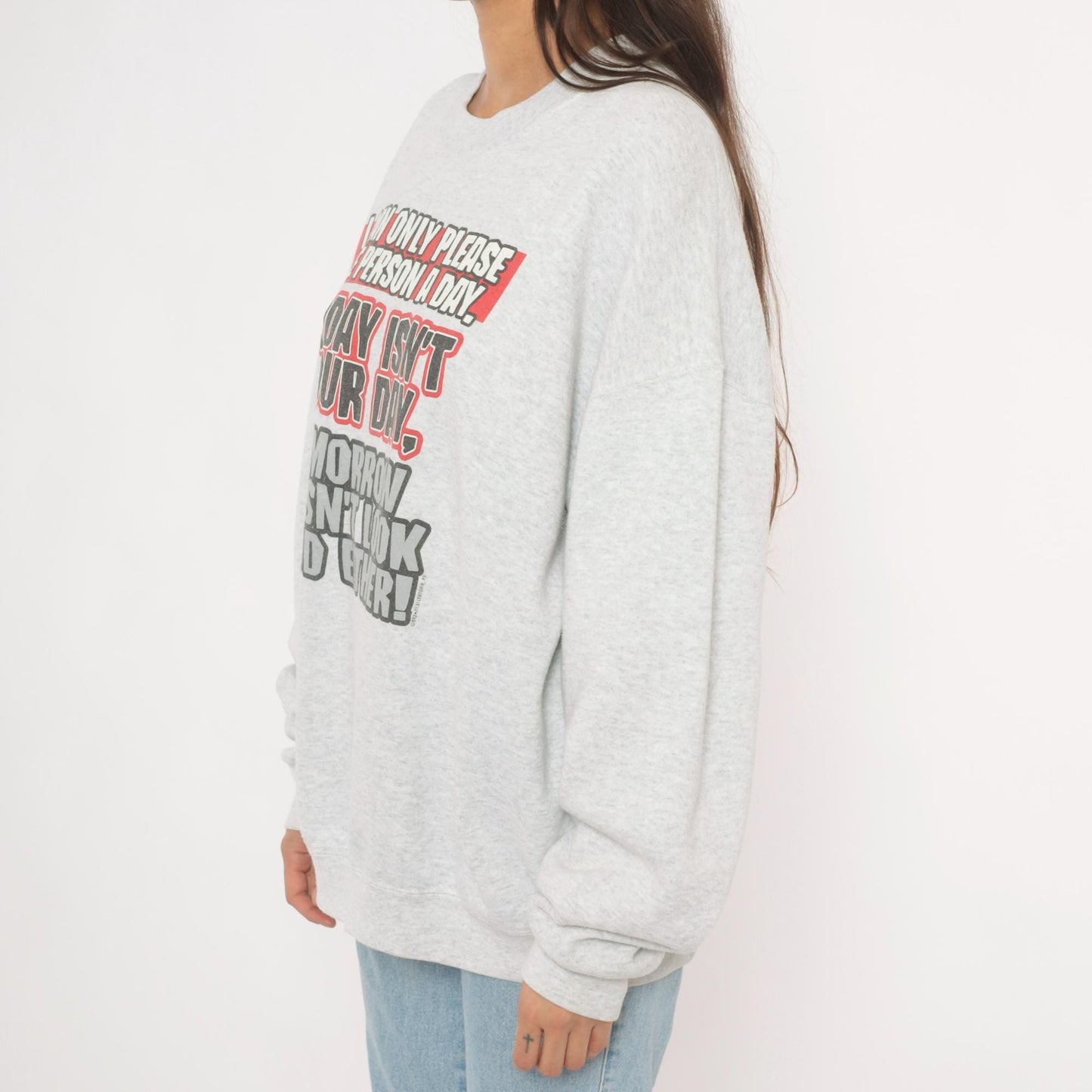 90s Fruit of the Loom Graphic Sweatshirt Grey Sarcastic Quote Crewneck Extra Large XXL