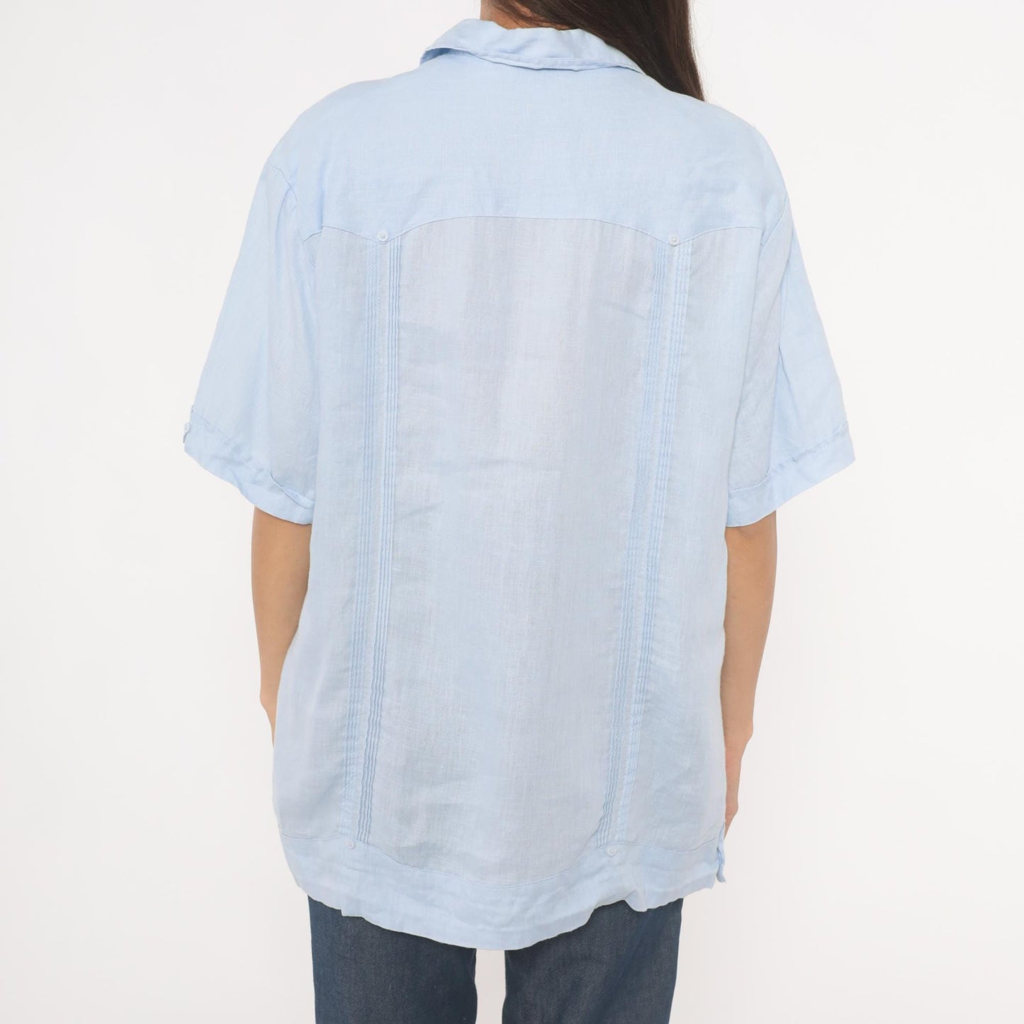 90s Cubavera Powder Blue Linen Camp Collar Shirt Medium M
