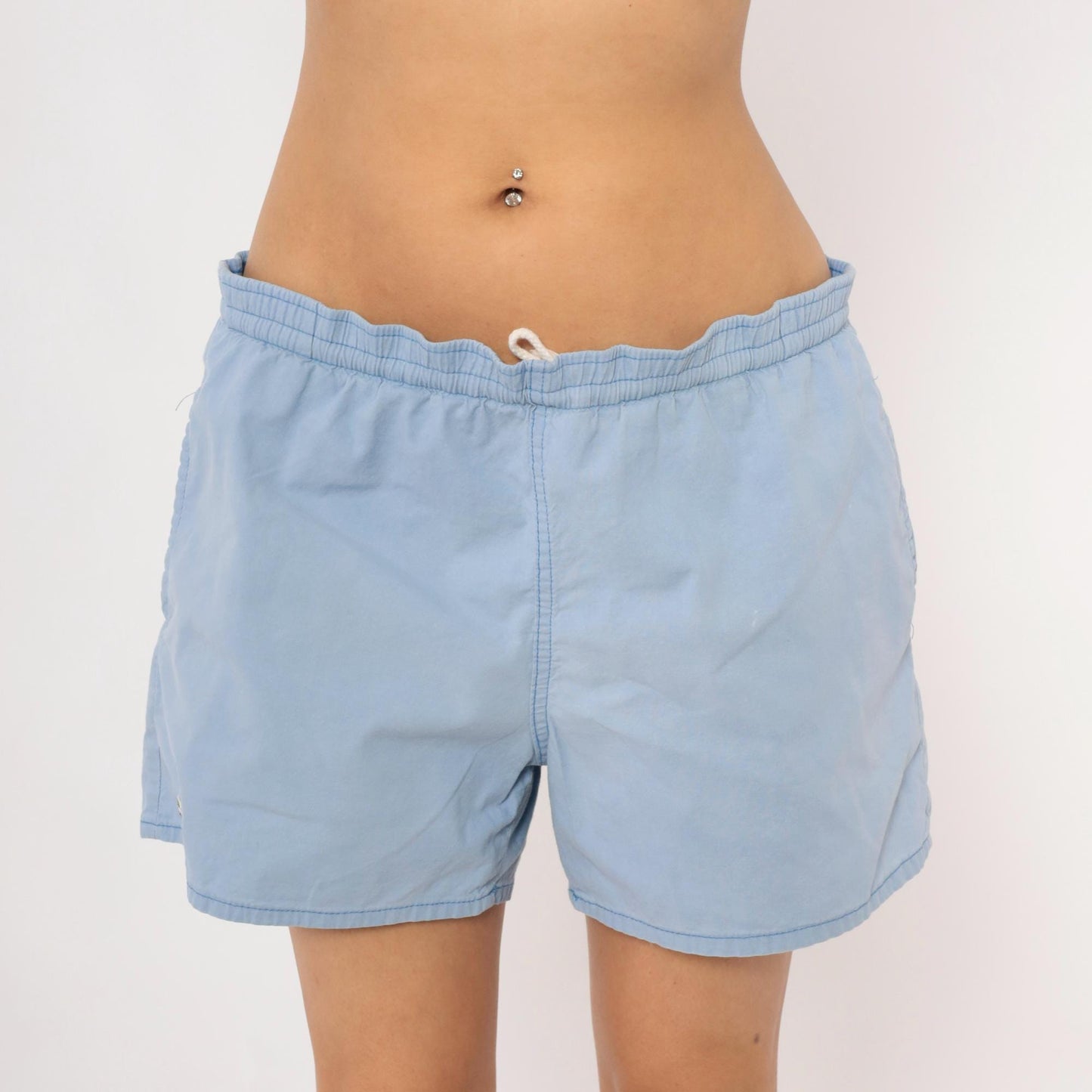 80s Izod Lacoste Light Blue Swim Trunks Crocodile Logo Men's Small