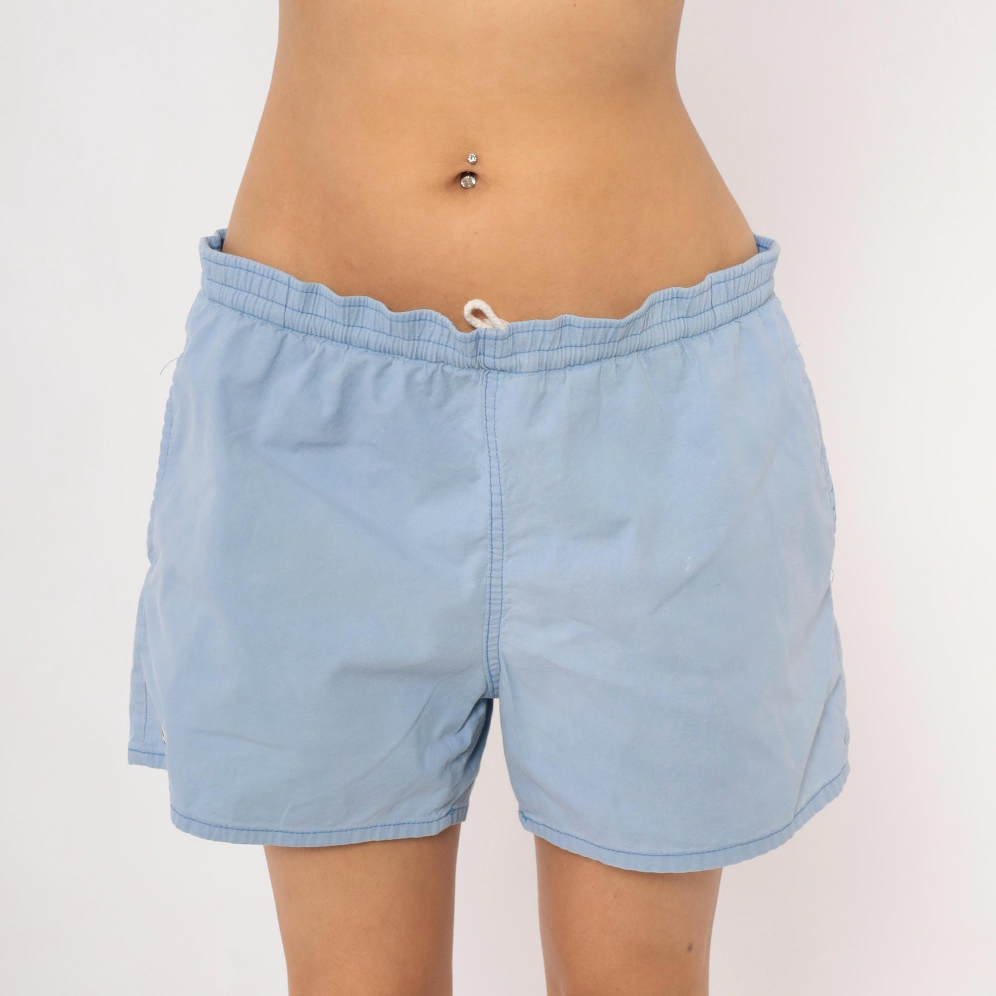 80s Izod Lacoste Light Blue Swim Trunks Crocodile Logo Men's Small