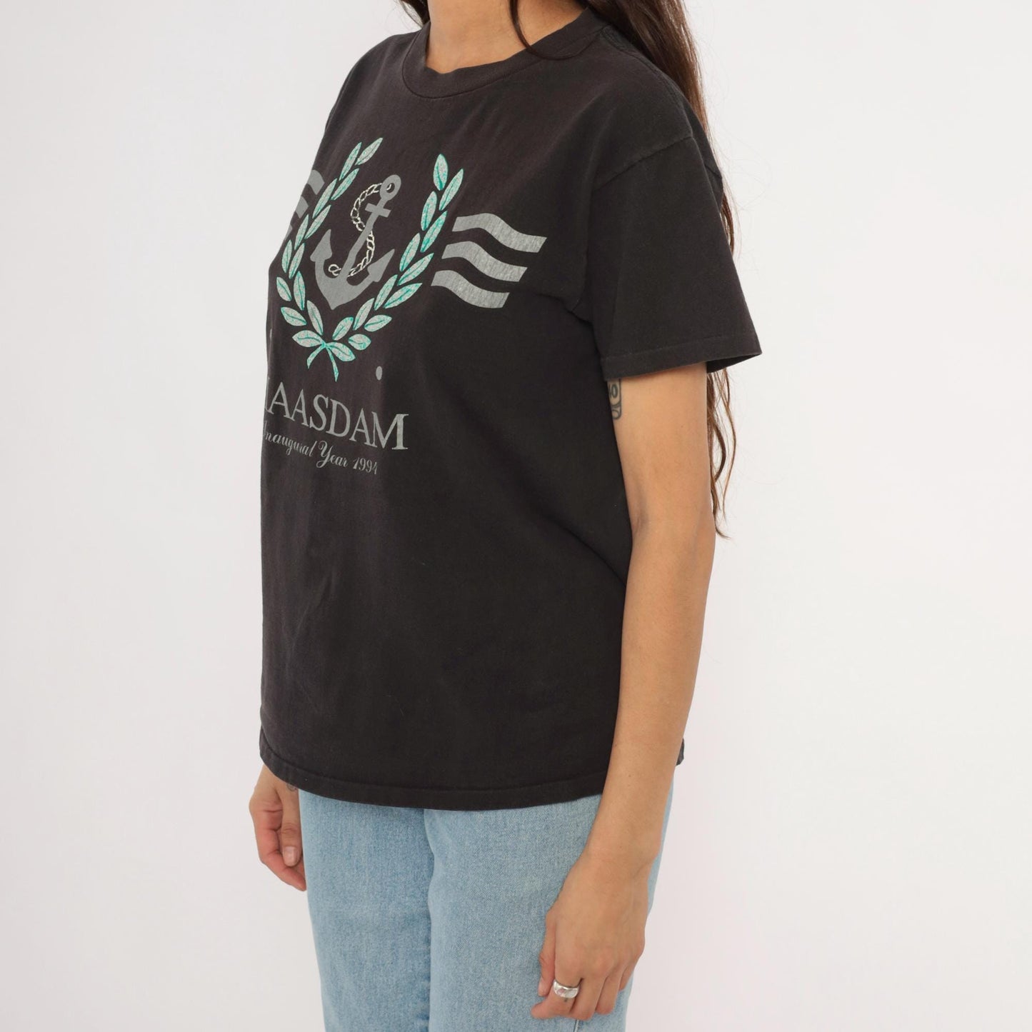 90s MS Maasdam Cruise Ship Graphic Tee Black Cotton Nautical Medium M