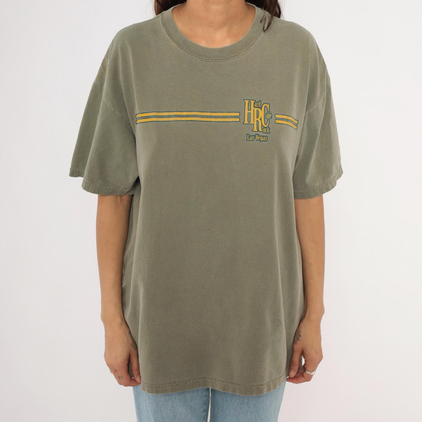 90s Hard Rock Cafe Las Vegas Olive Green Graphic Cotton Tee Extra Large XL