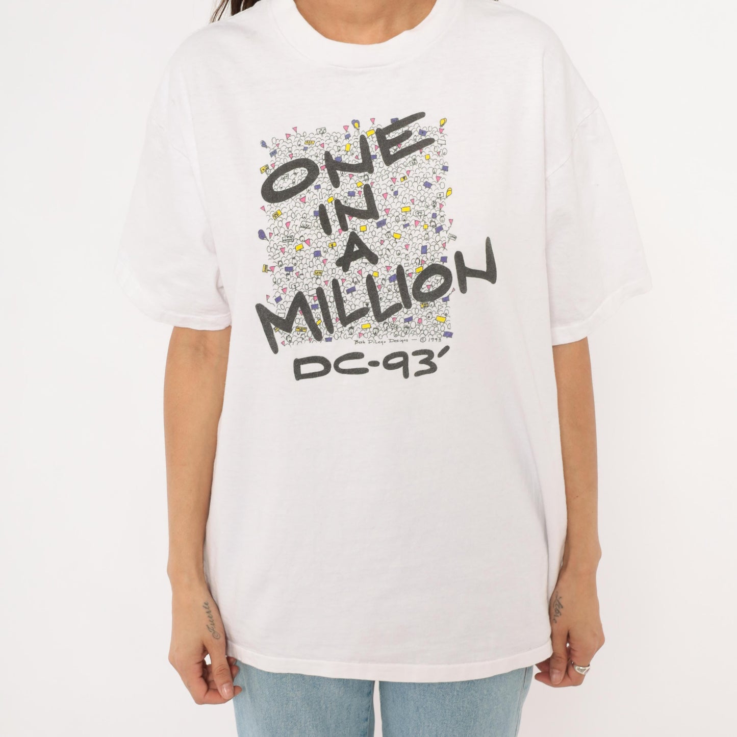 90s Oneita One In A Million DC 93 Crowd Graphic Tee White Cotton Extra Large XL