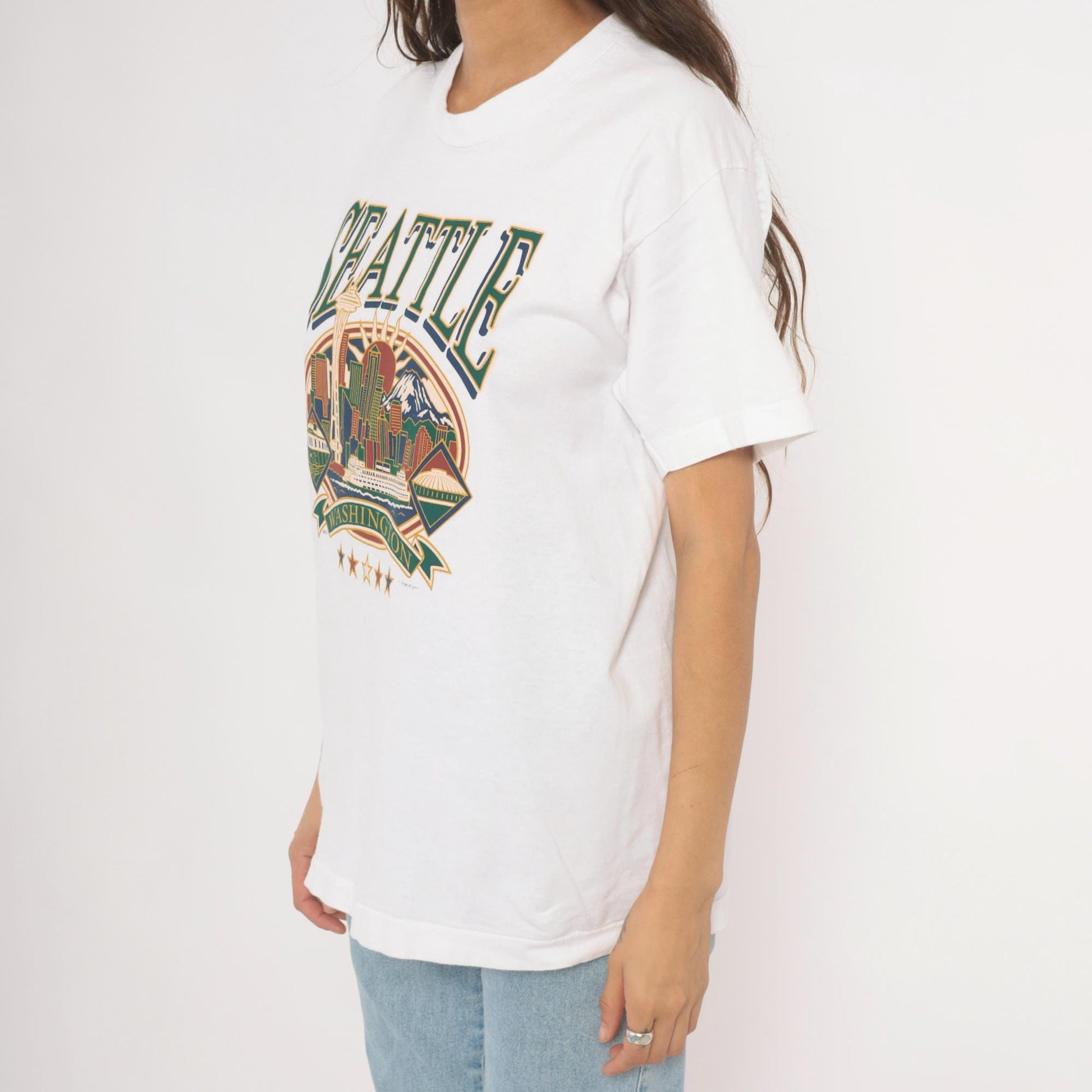 90s Seattle Washington Space Needle Graphic Tee White Cotton Large L