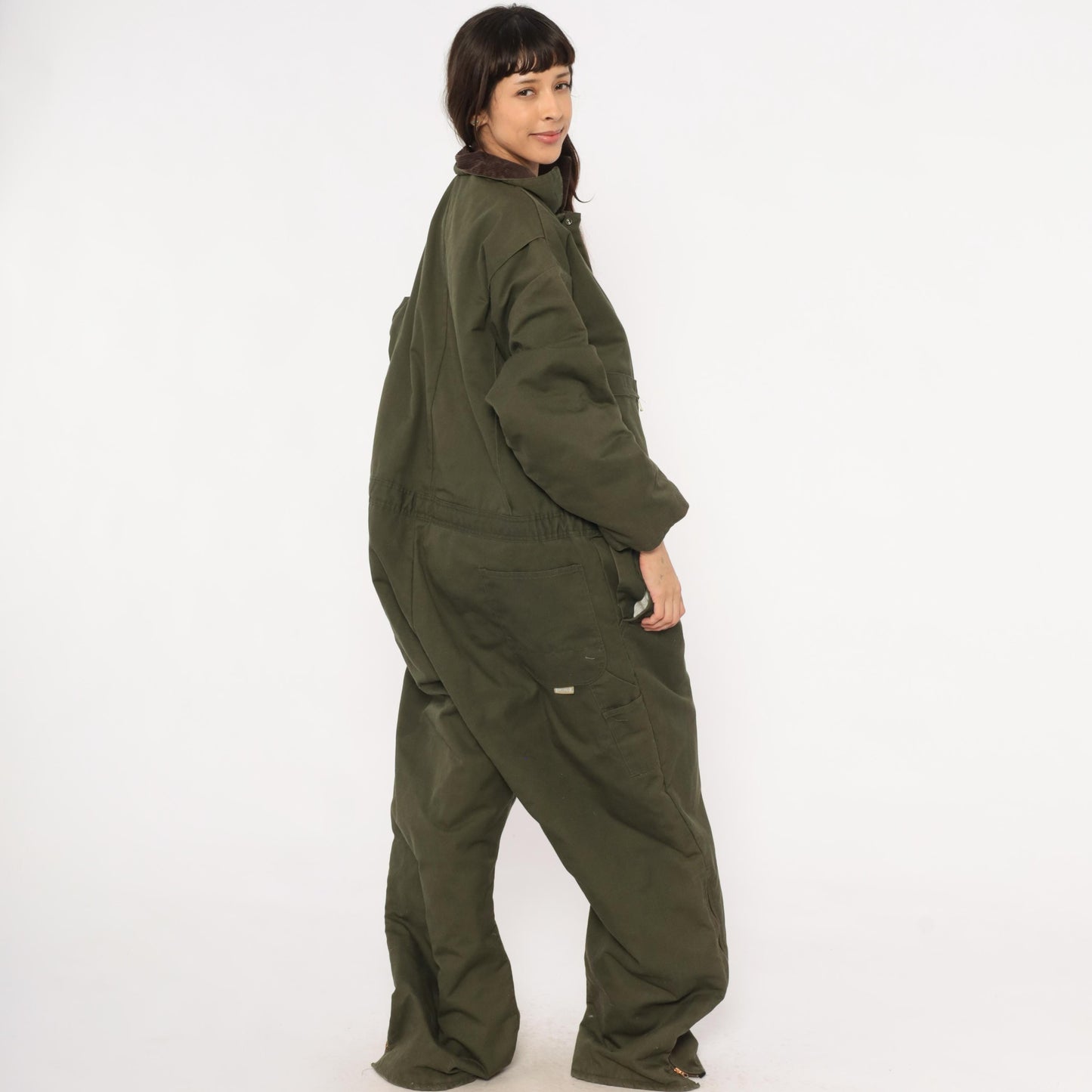 2000s Berne Apparel Olive Insulated Coveralls Brown Corduroy Collar Plus Size 3XL