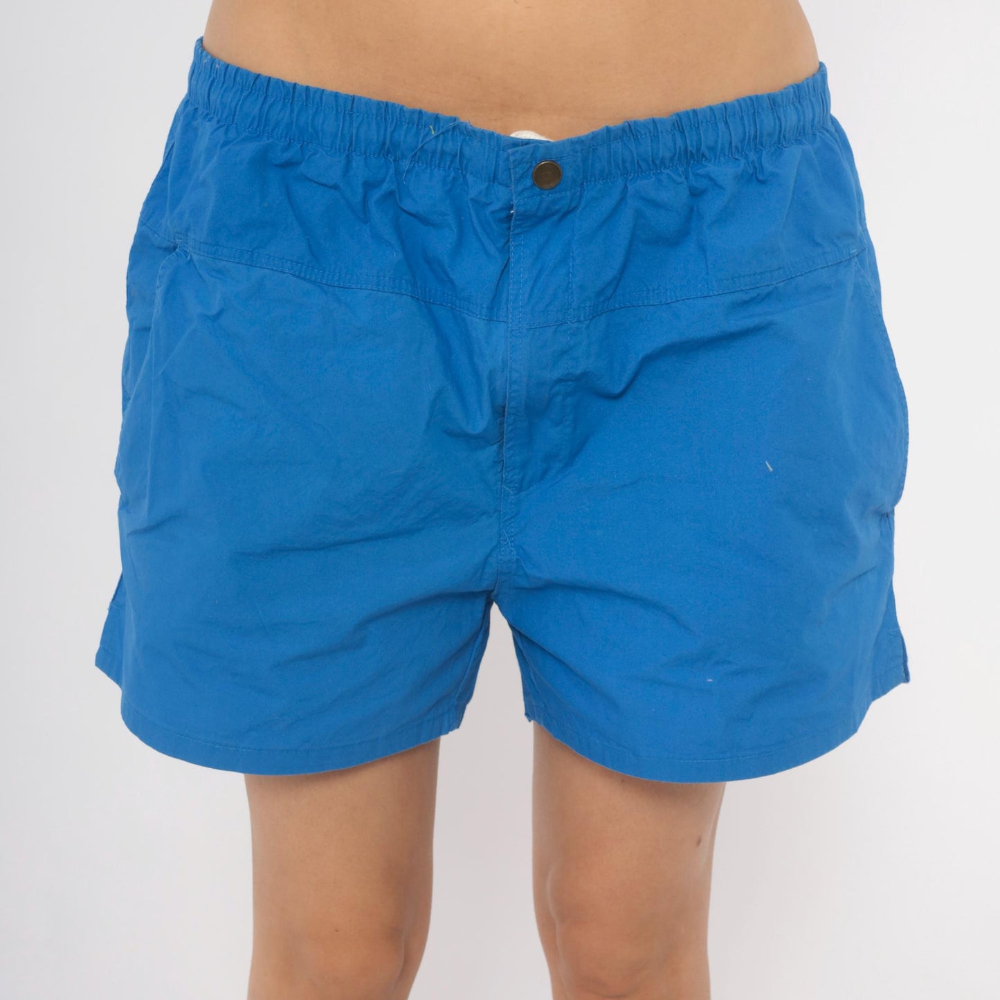 90s Crew Royal Blue Swim Trunks Cotton Elastic Waist Shorts Large L
