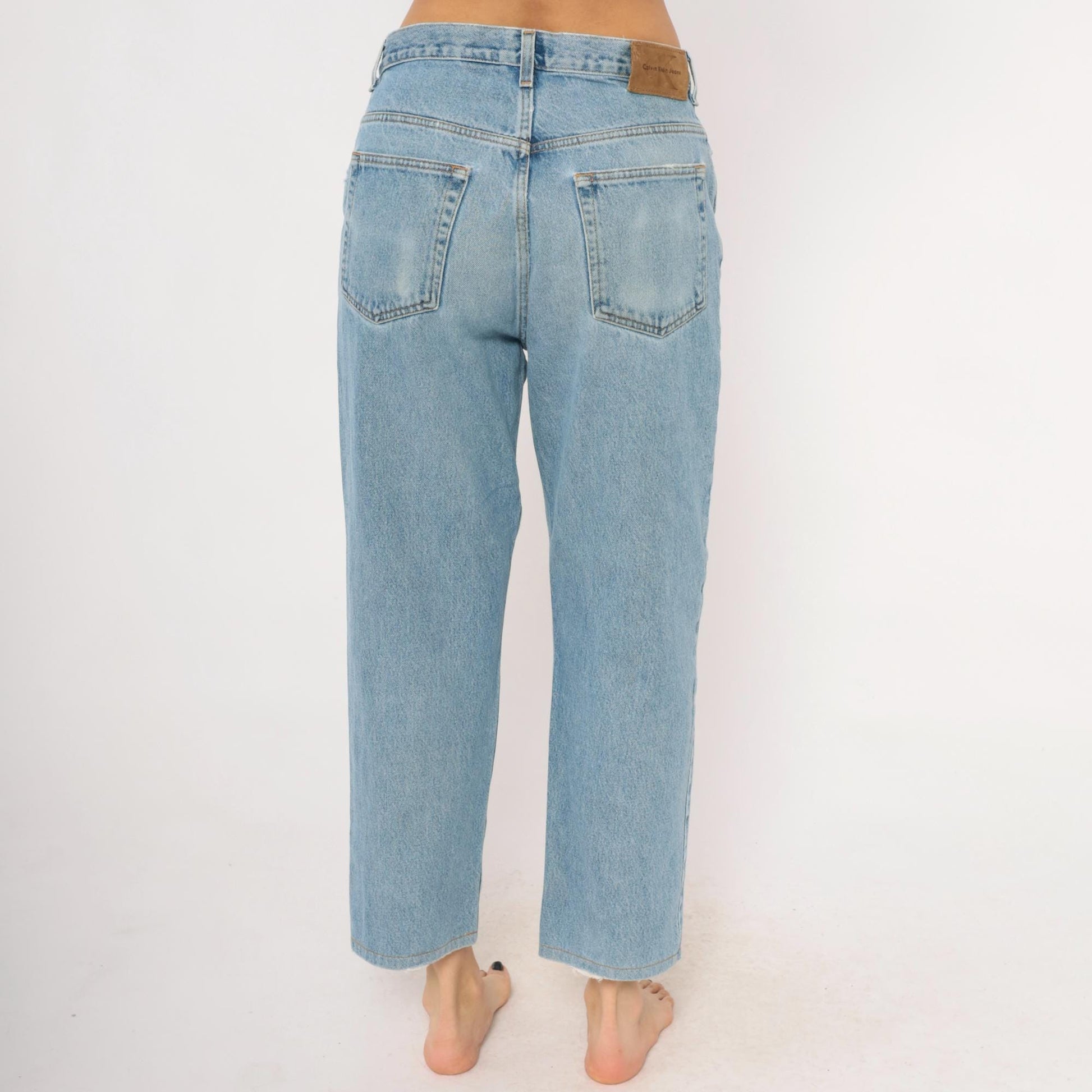 Calvin Klein Light Wash Straight Leg Jeans 00s Distressed Ankle Denim Medium