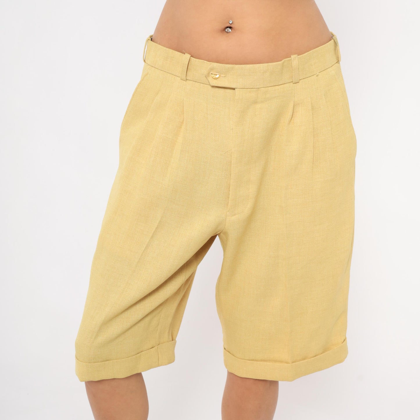 80s Pronti Tan Pleated Bermuda Shorts Tailored Cuffed Medium M