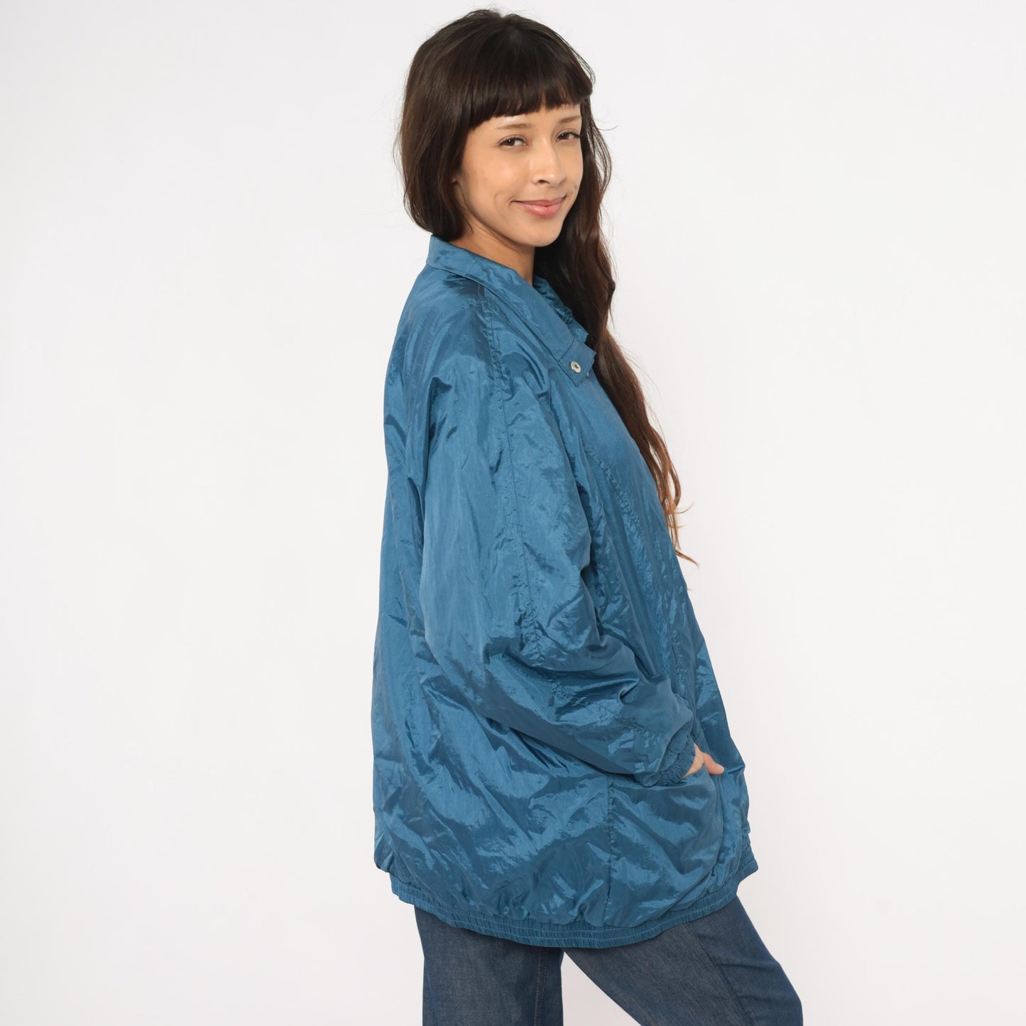 80s Tudor Court Windbreaker Jacket Steel Blue Nylon Coach Coat Large L