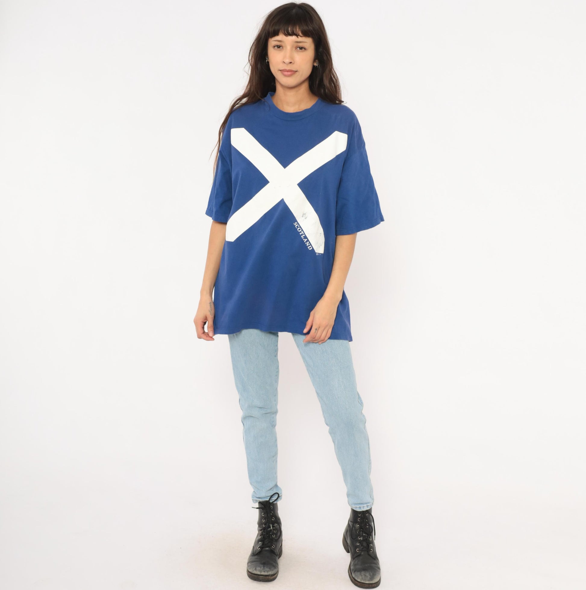 90s Scotland Saltire Flag Graphic Tee Jerzees Cobalt Blue Cotton Extra Large XL
