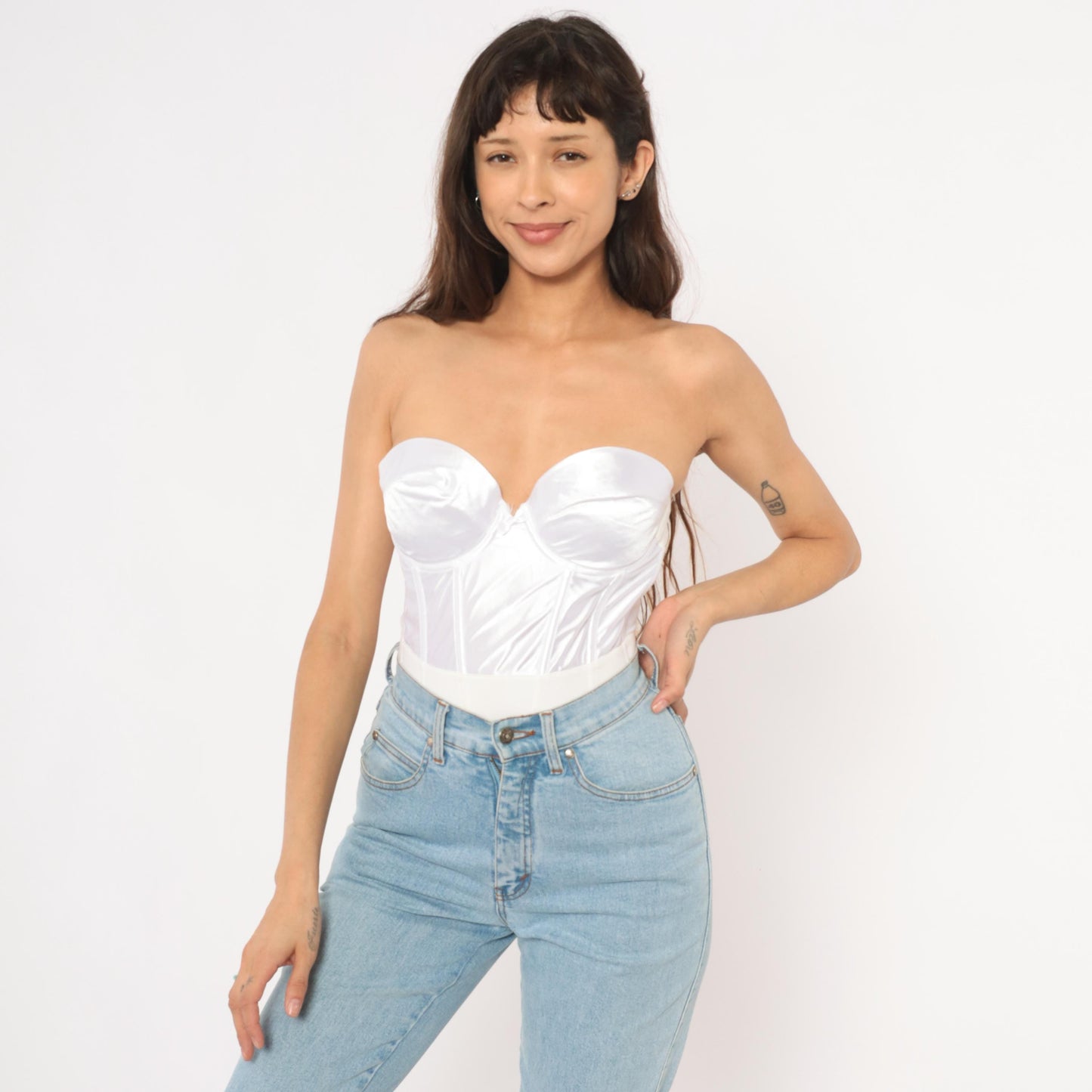 Wonderbra White Satin Bustier Strapless Sweetheart Crop 34C