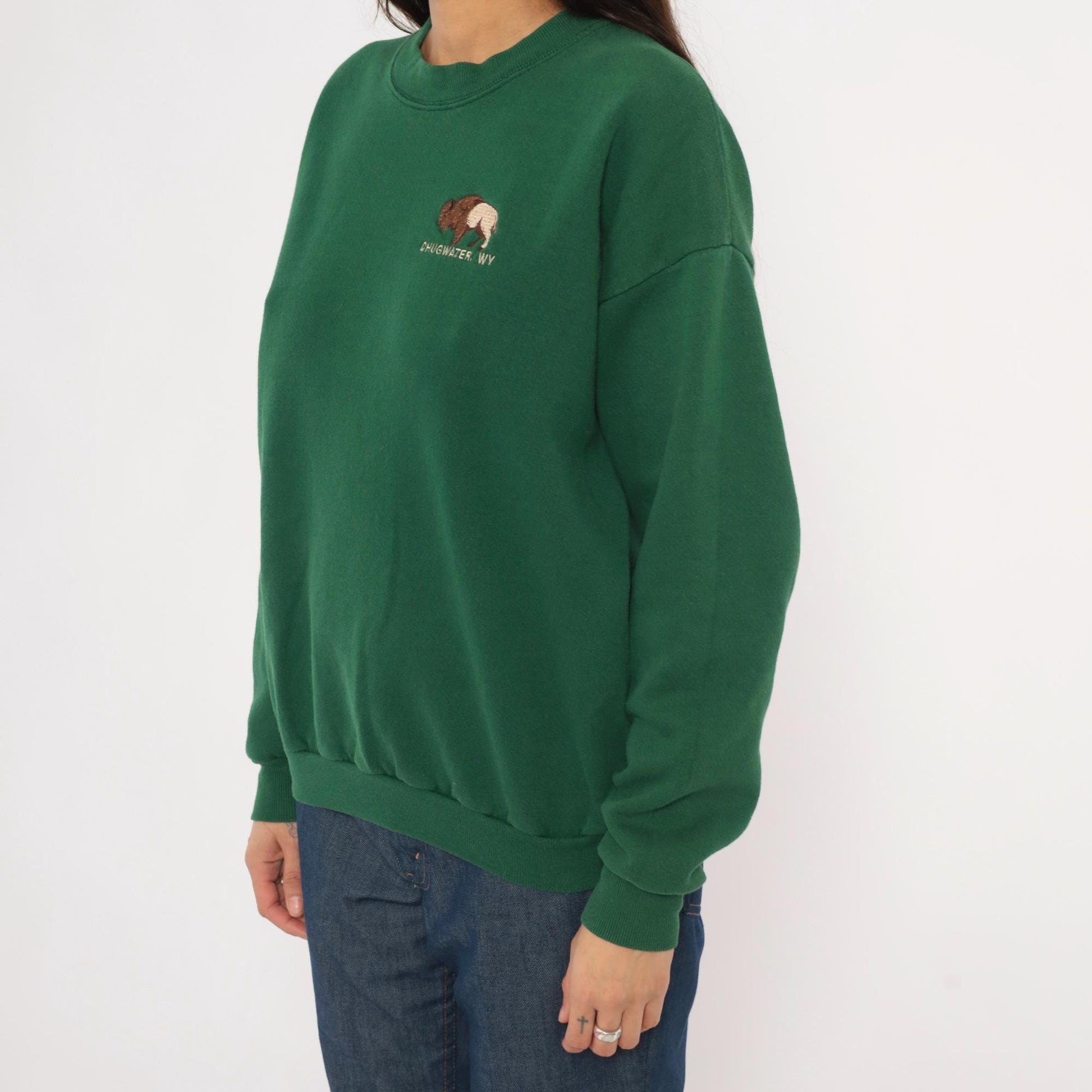 90s Lee Bison Embroidered Sweatshirt Forest Green Chugwater Wyoming Large