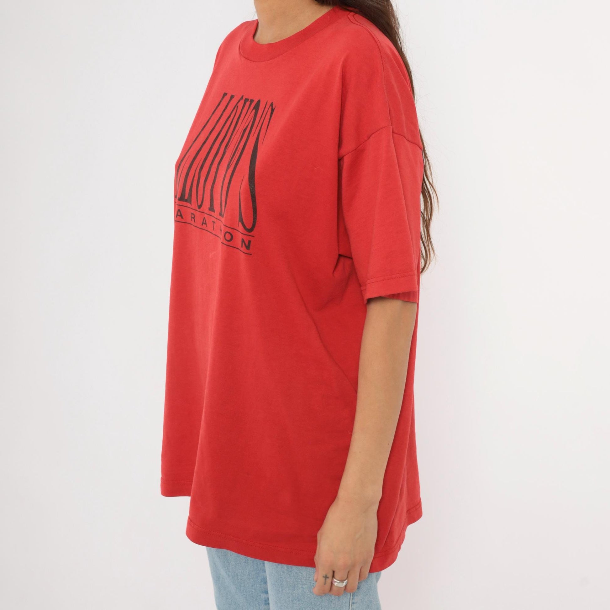 90s Lloyd's Marathon Tee Fruit of the Loom Red Graphic Coach Crewneck Extra Large XL
