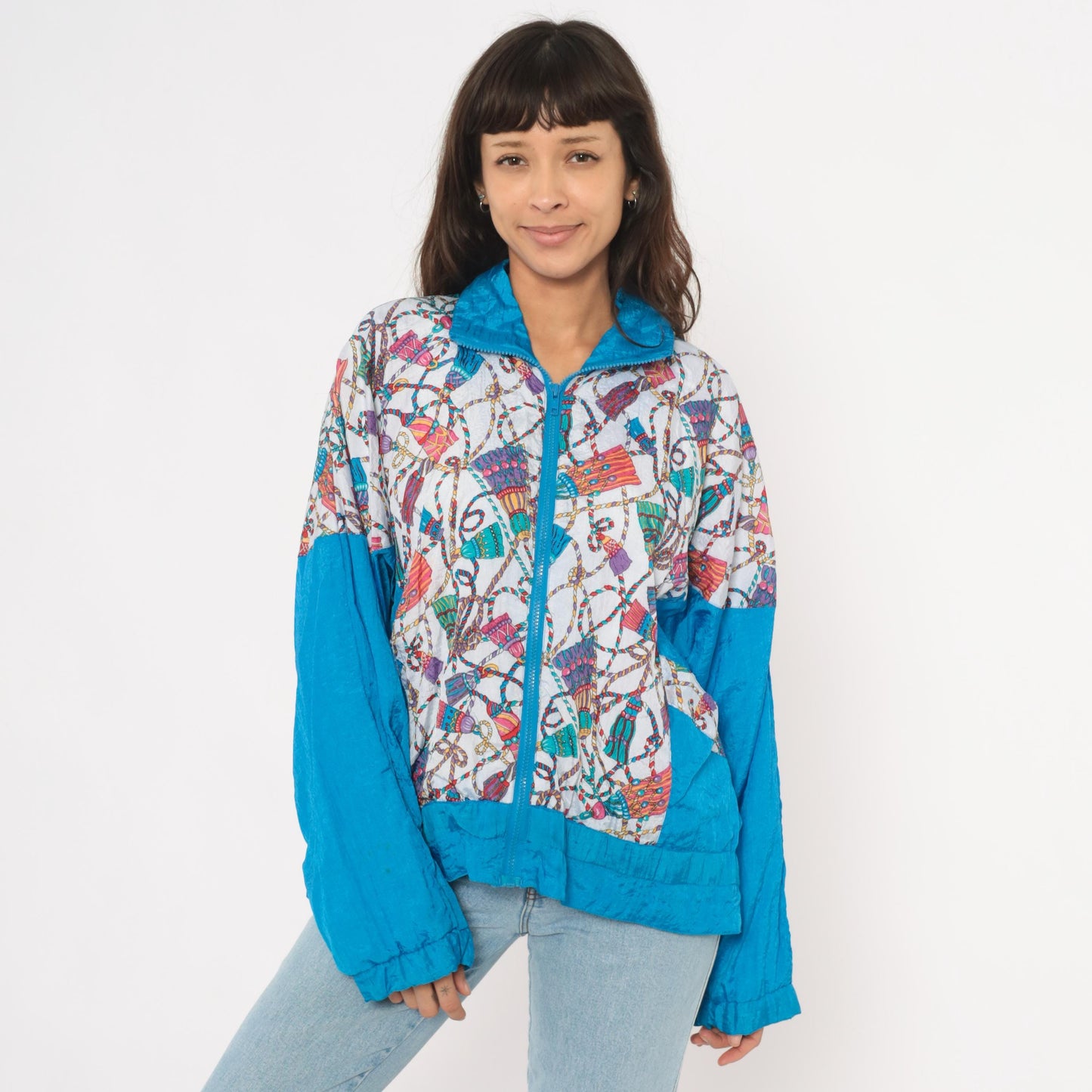 90s Westside Connection Windbreaker Teal White Crown Print Zip Jacket Large L