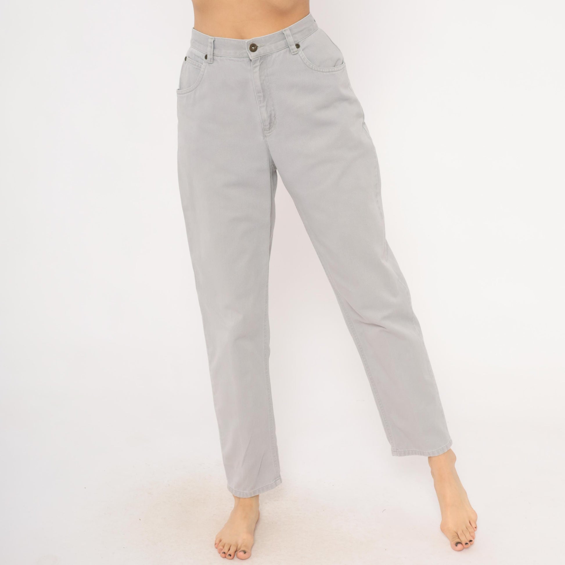 90s Liz Claiborne Grey High-Waisted Tapered Denim Jeans Small S