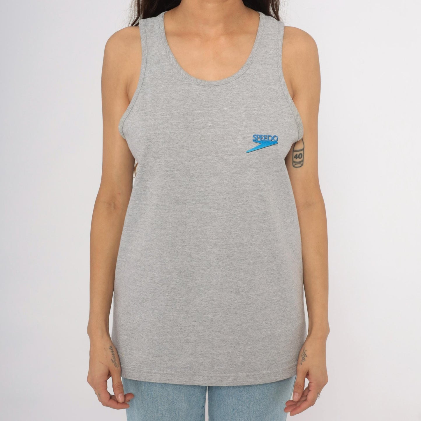 90s Speedo Tank Top Heather Grey Tropical Ocean Graphic Cotton Medium
