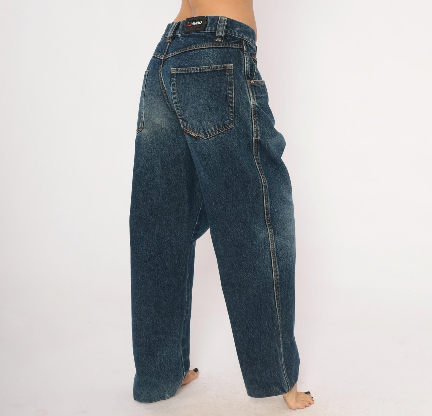 Fubu Baggy Jeans 2000s Dark Wash Denim Straight Leg Y2K Medium M