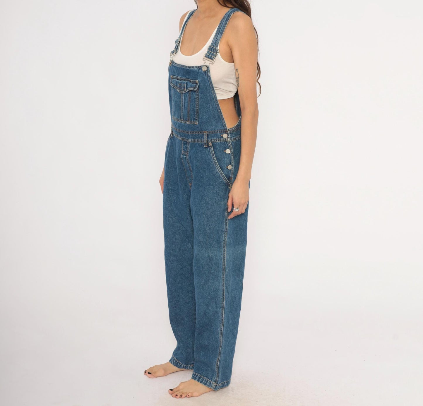 90s Bill Blass Blue Denim Overalls Carpenter Bib Straight Leg Medium M