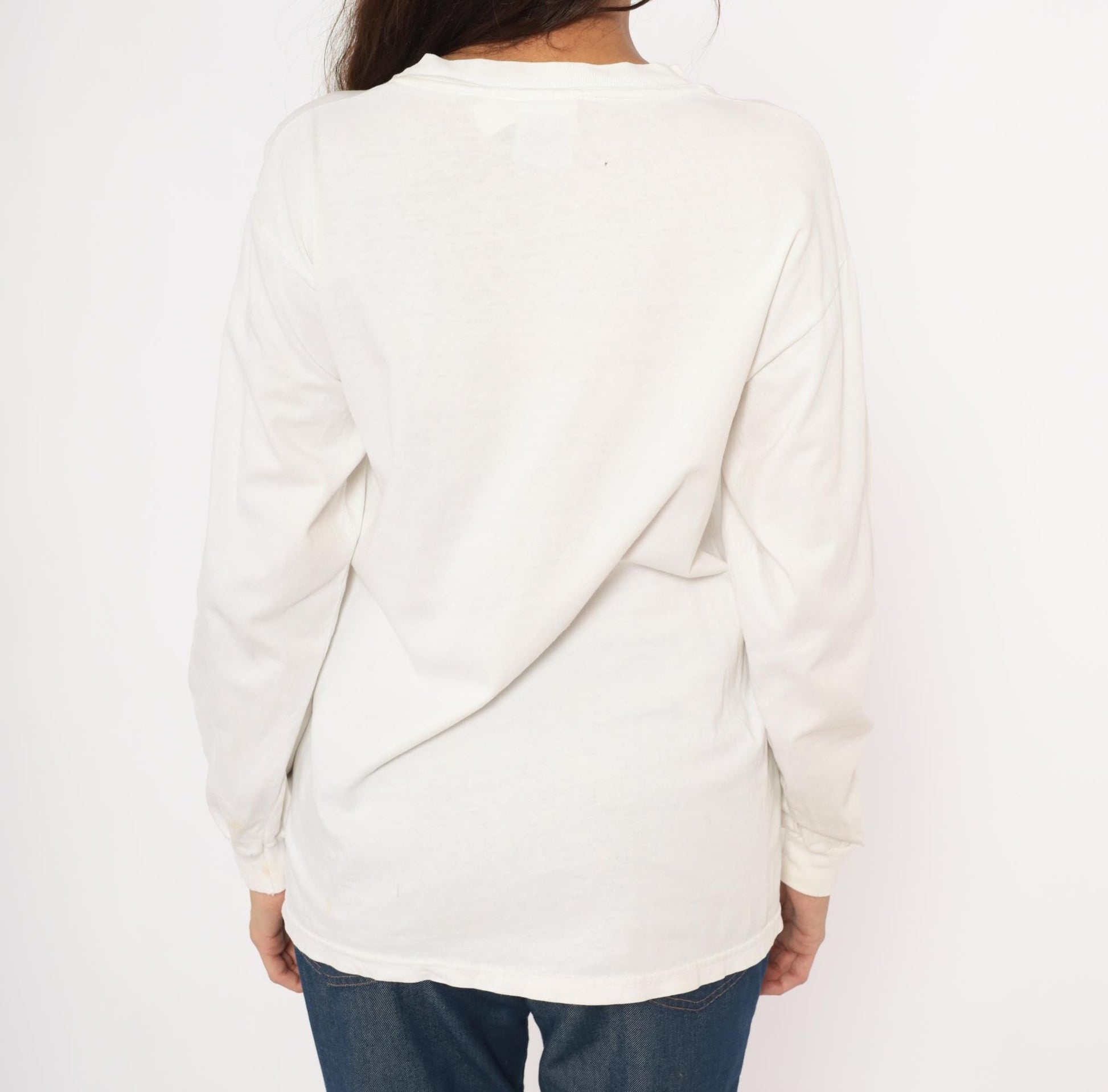 90s Hanes Ride Sally Ride Long Sleeve Tee Green Blue Wing Graphic White Medium M