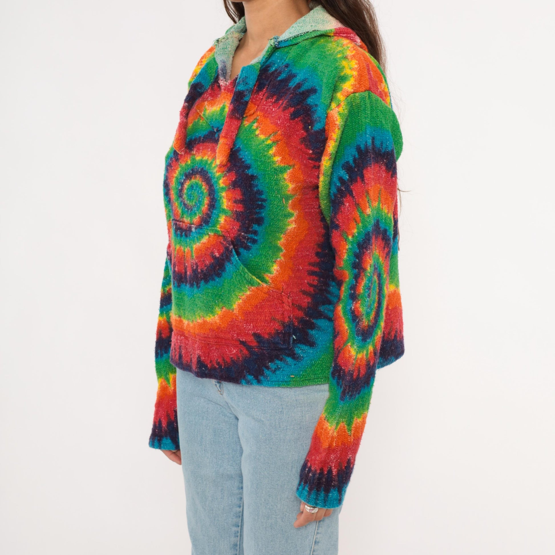 2000s Earth Ragz Rainbow Tie Dye Spiral Hoodie Cotton Medium M