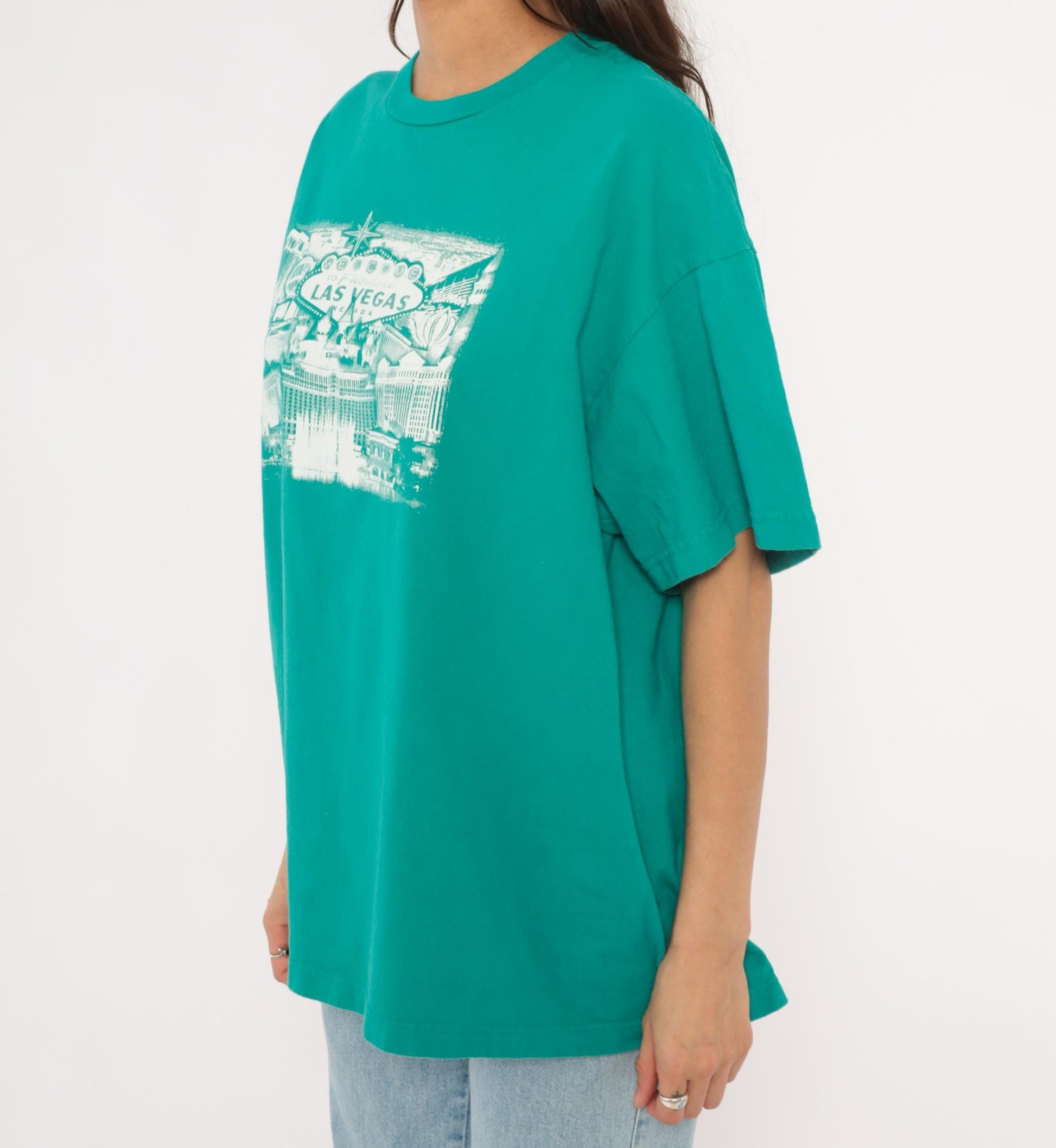 90s Suna Las Vegas Skyline Teal Graphic Tee Plus Size XXL