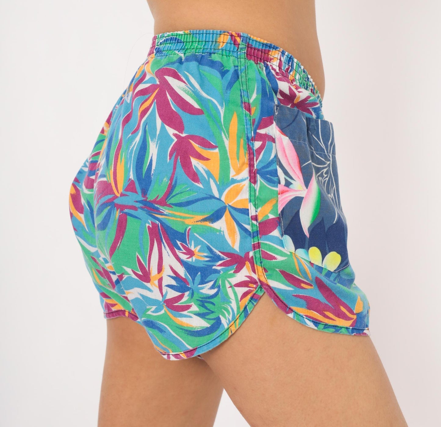 80s Jockey Life Tropical Leaf Shorts Cotton Pull-On Athletic Small S
