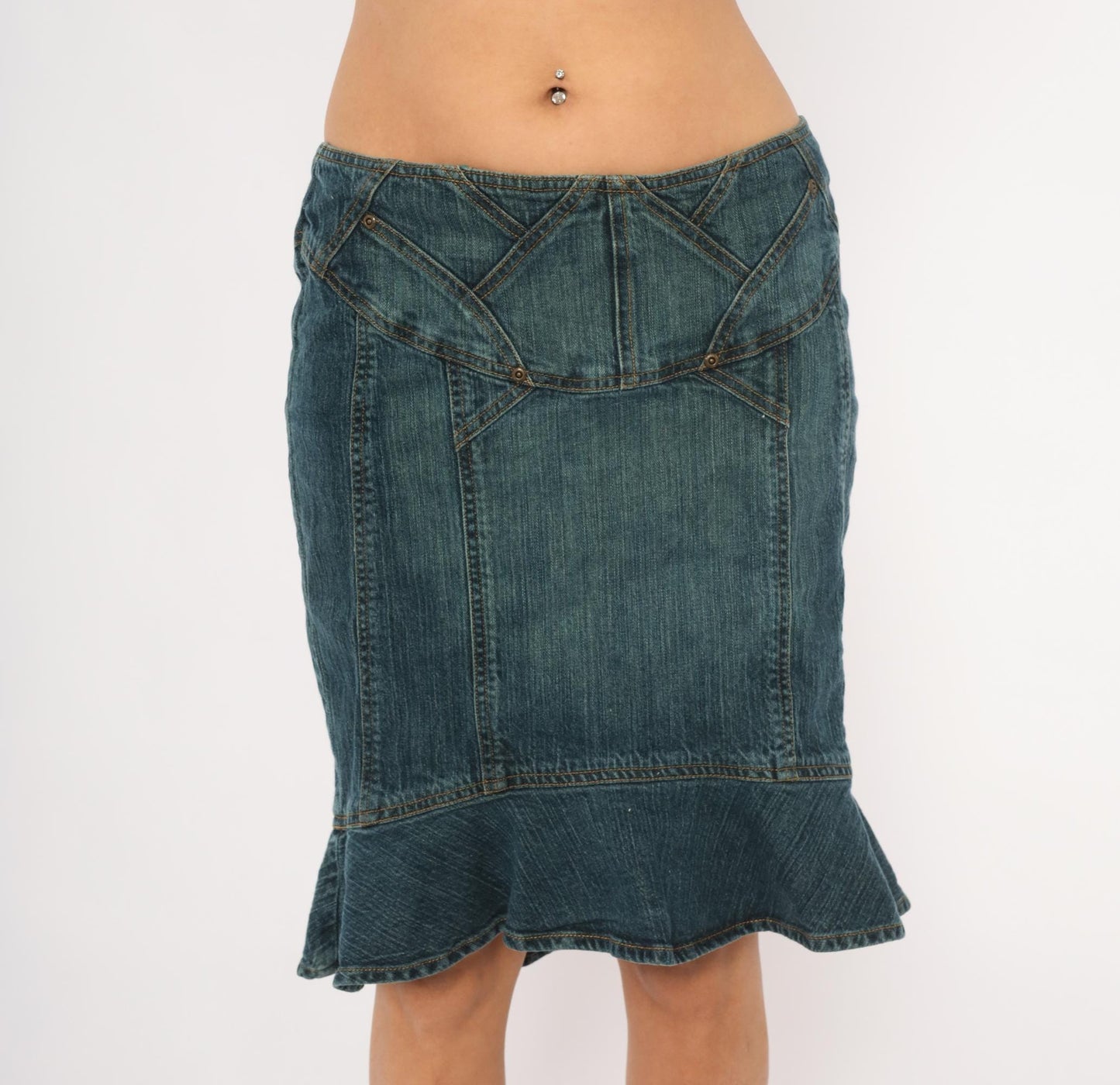 Y2K Jones Wear Denim Mini Skirt Ruffle Mermaid Hem Blue Medium M