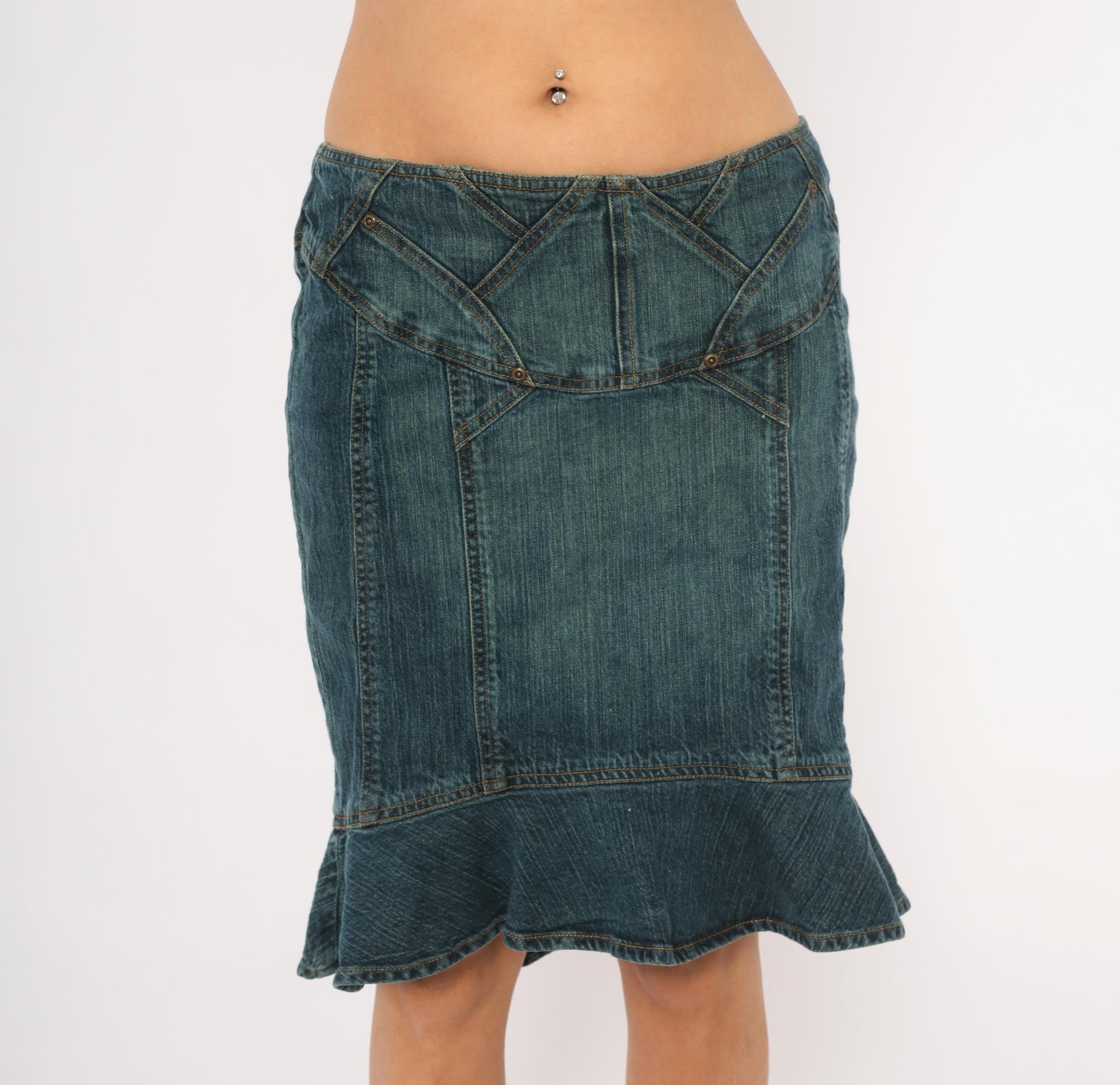 Y2K Jones Wear Denim Mini Skirt Ruffle Mermaid Hem Blue Medium M