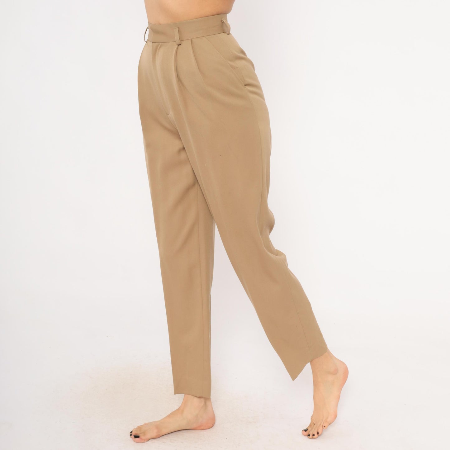 80s Classiques Entier Wool Trousers Tan Pleated High Waist Tapered Extra Small