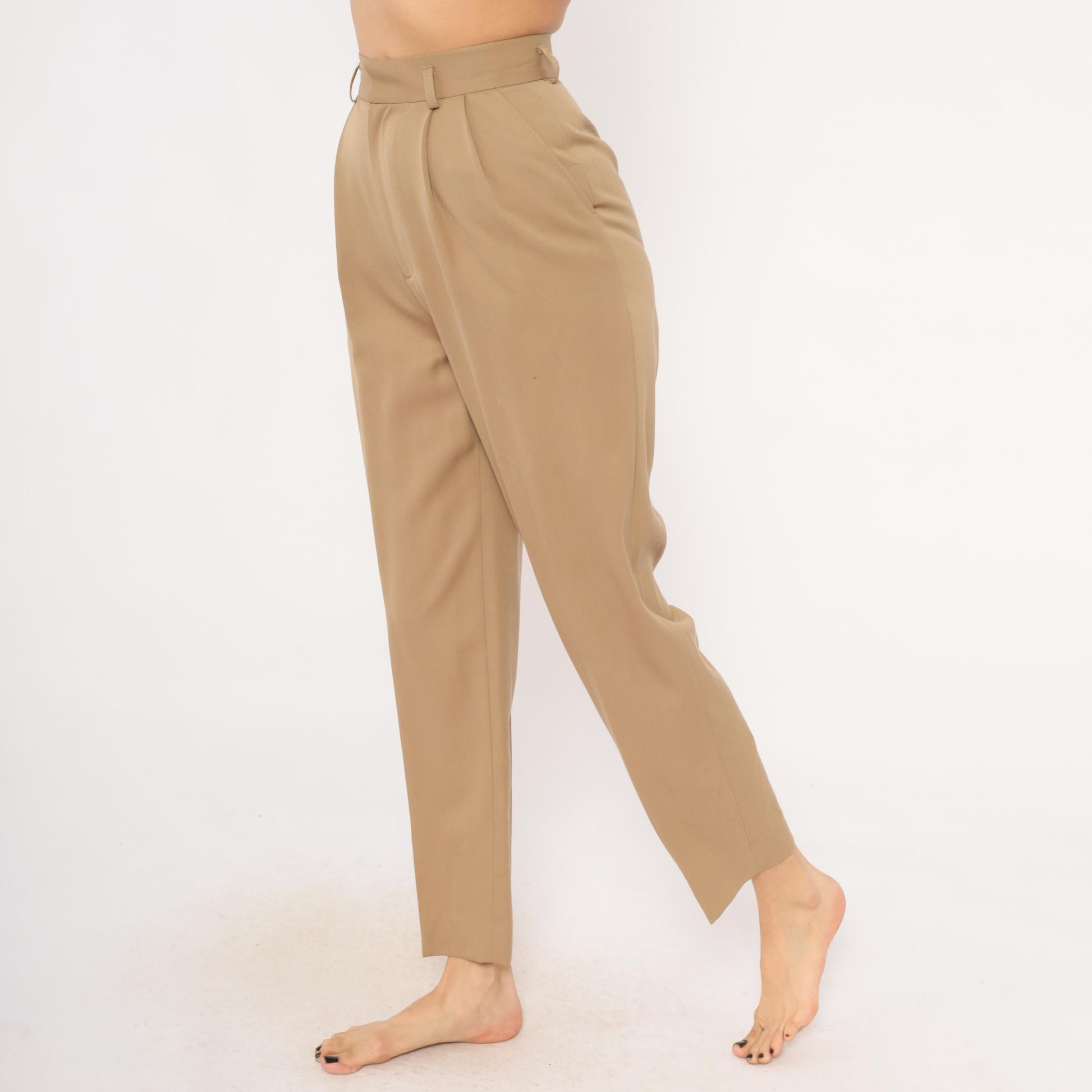 80s Classiques Entier Wool Trousers Tan Pleated High Waist Tapered Extra Small