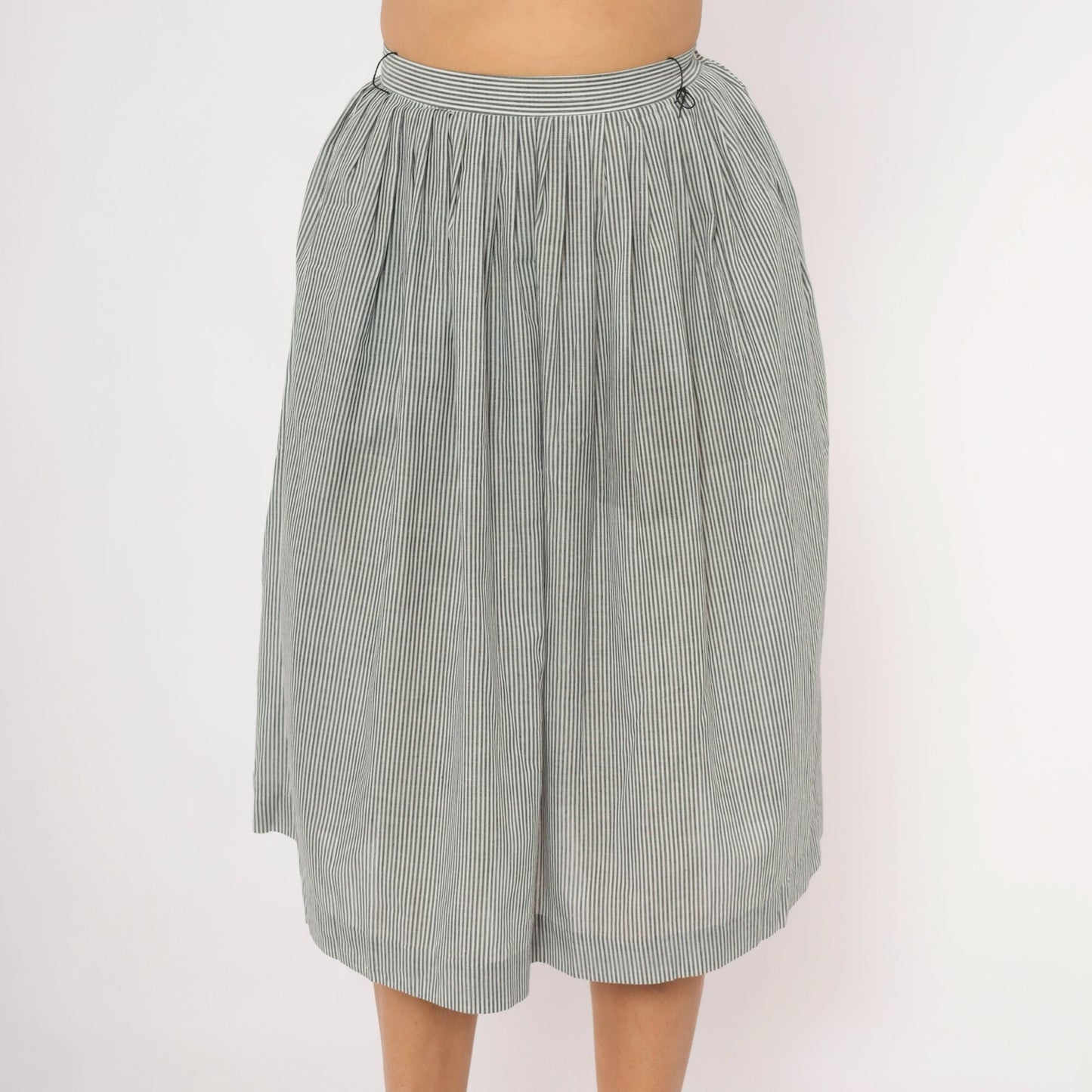 80s NR1 Grey Pinstripe Gathered Skirt Cotton Pleated High-Waisted Extra Small