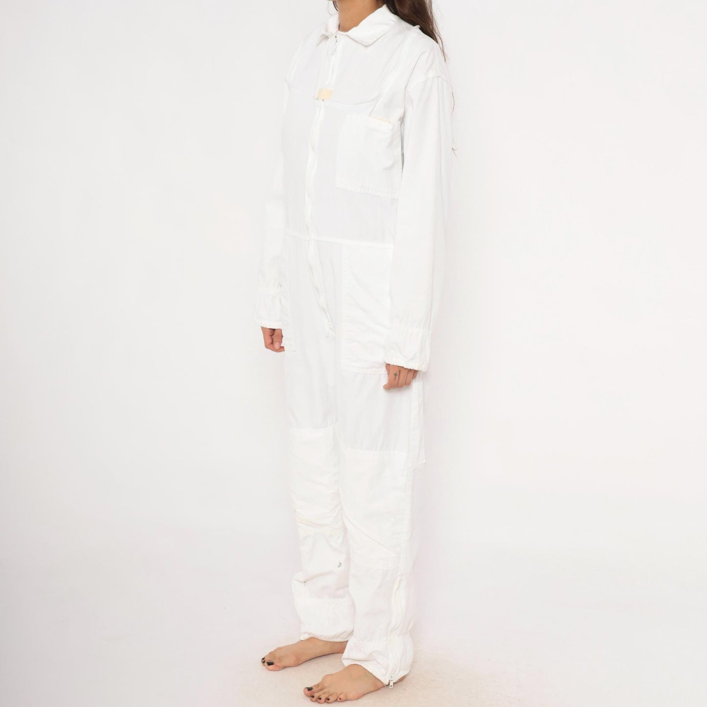 2000s White Zip Coveralls Utility Jumpsuit Cotton Workwear Small