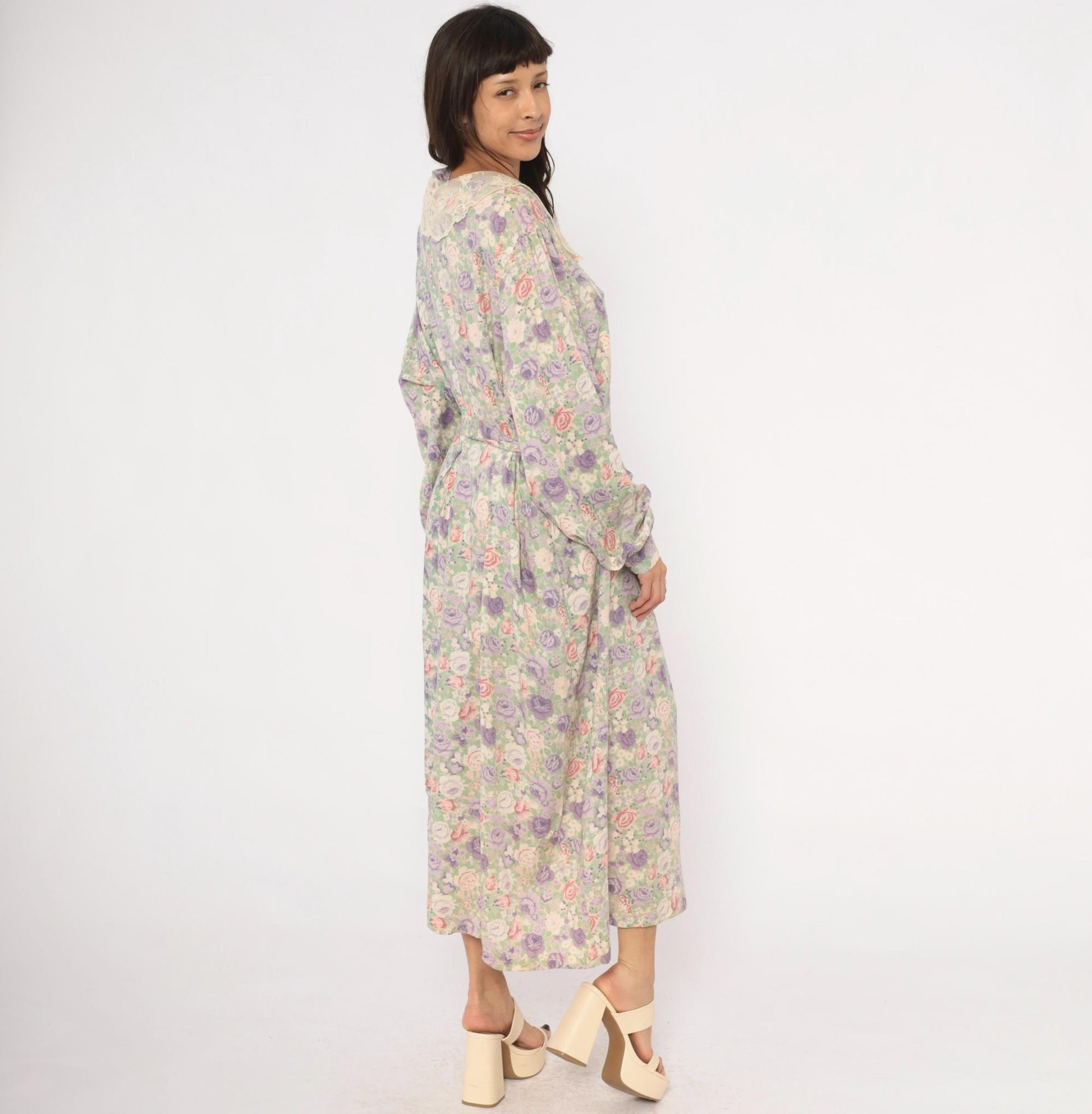 90s J Jill Floral Maxi Dress Lace Peter Pan Collar Plus Size XXL