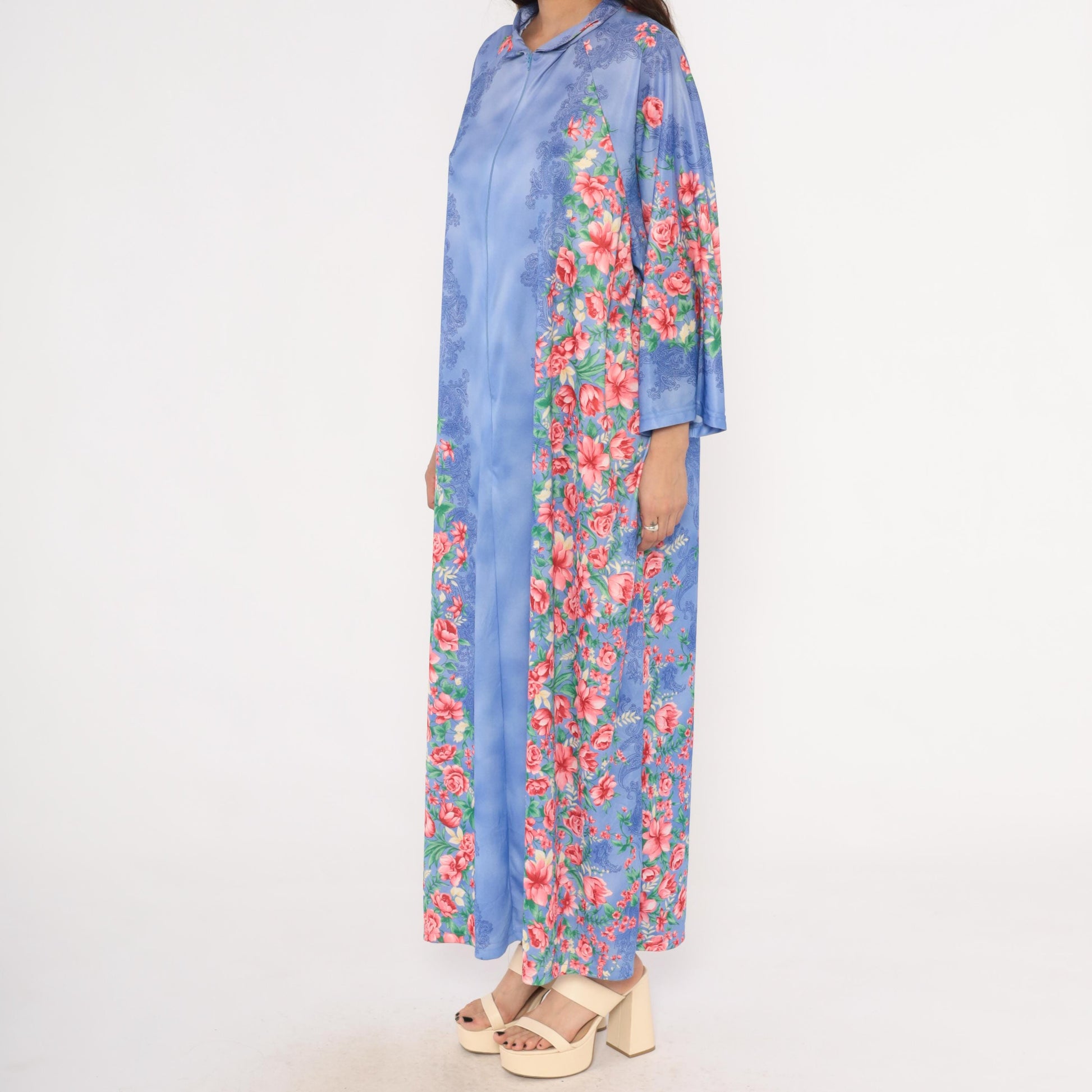 90s Anthony Richards Periwinkle Floral Kaftan Maxi Loungewear Plus Size XXL