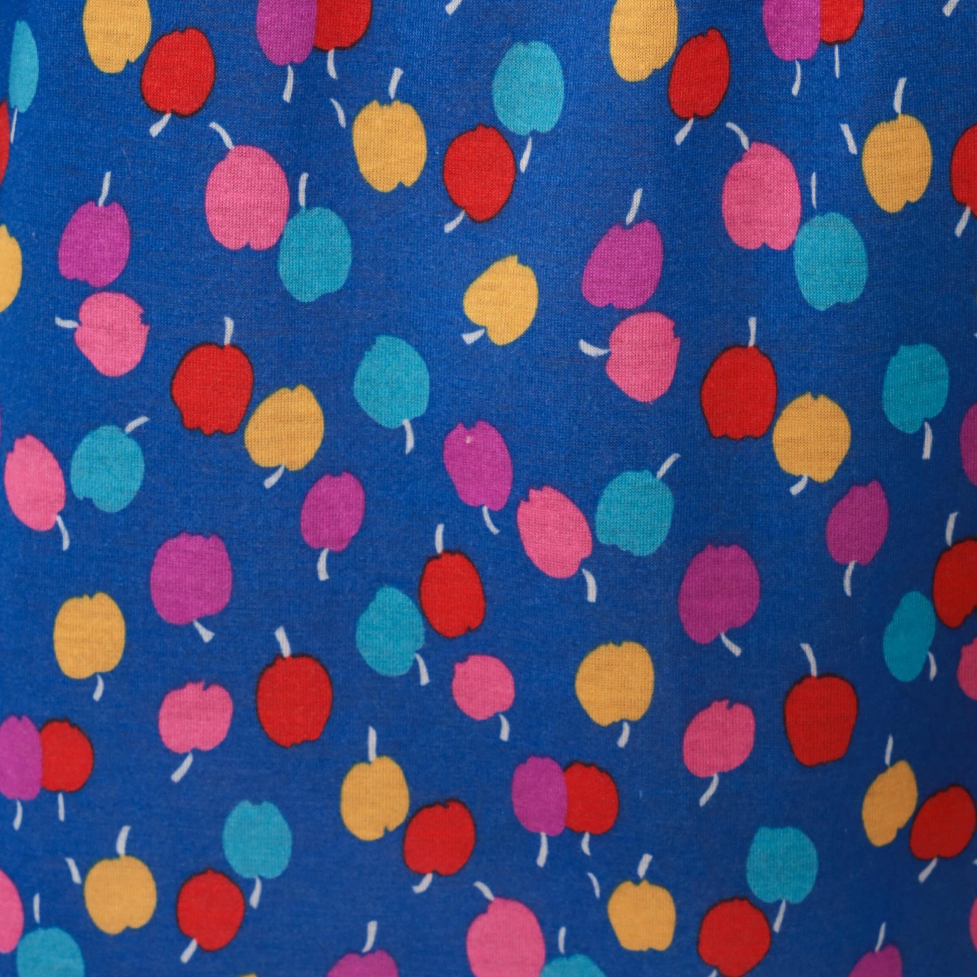 80s Lanz Originals Apple Print Babydoll Dress Blue Puff Sleeve Mini Small S