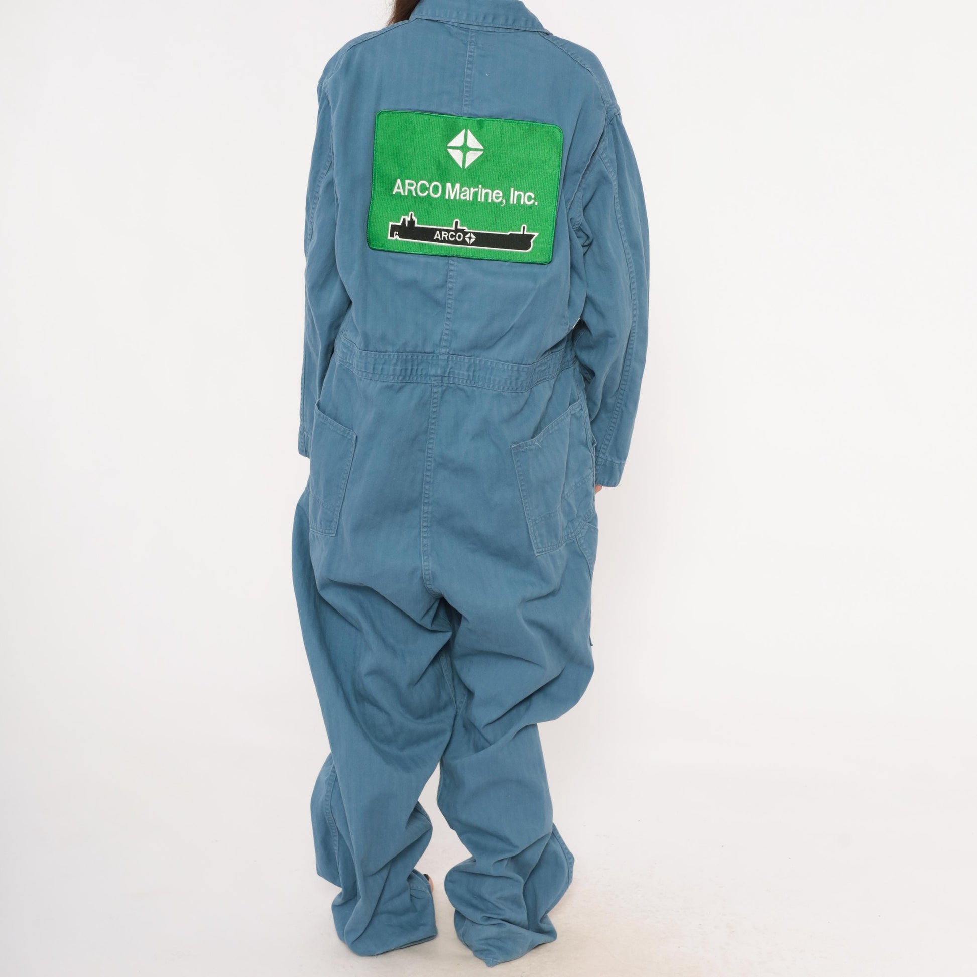 80s Ambassador Uniform Co. Blue Cotton Coveralls ARCO Marine Patch XXL
