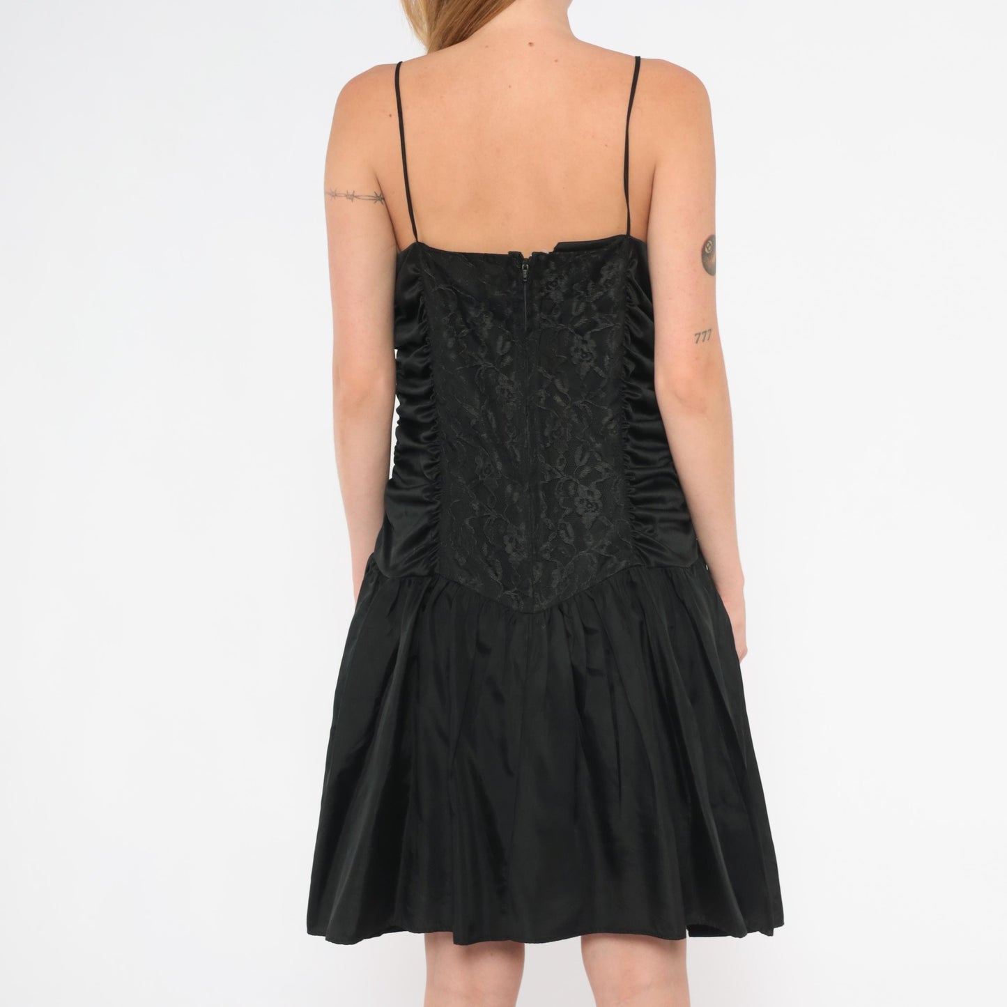 90s Black Velvet Party Dress Drop Waist Sweetheart Neckline Knee Length Large L
