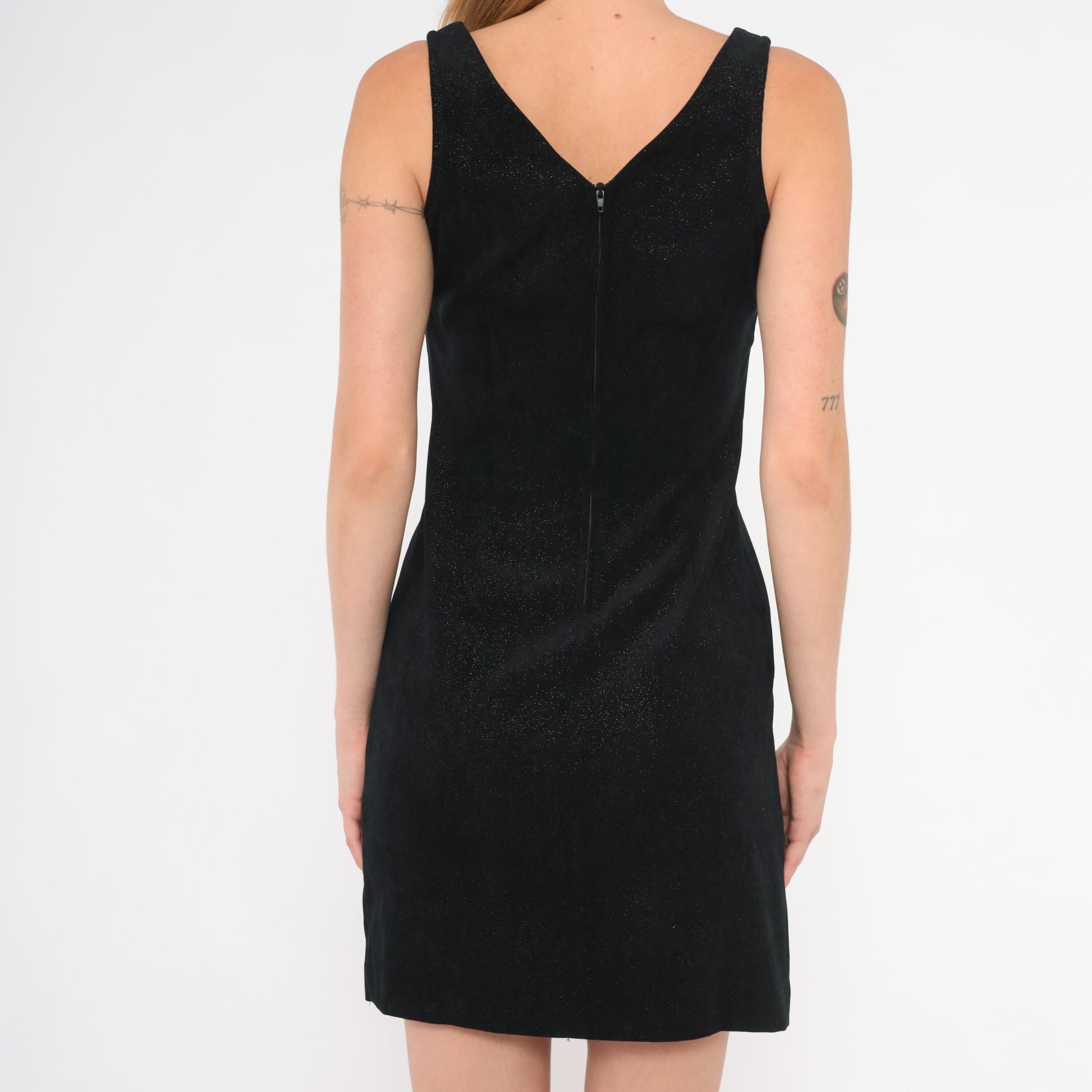 90s Splurge Black Glitter Mini Dress V Neck Sleeveless Bodycon Extra Small XS