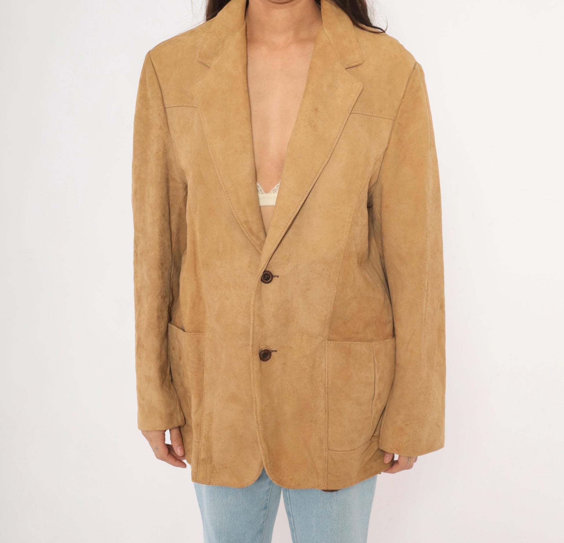 70s Reed Sportswear Suede Blazer Tan Notched Lapel Sport Coat Small S