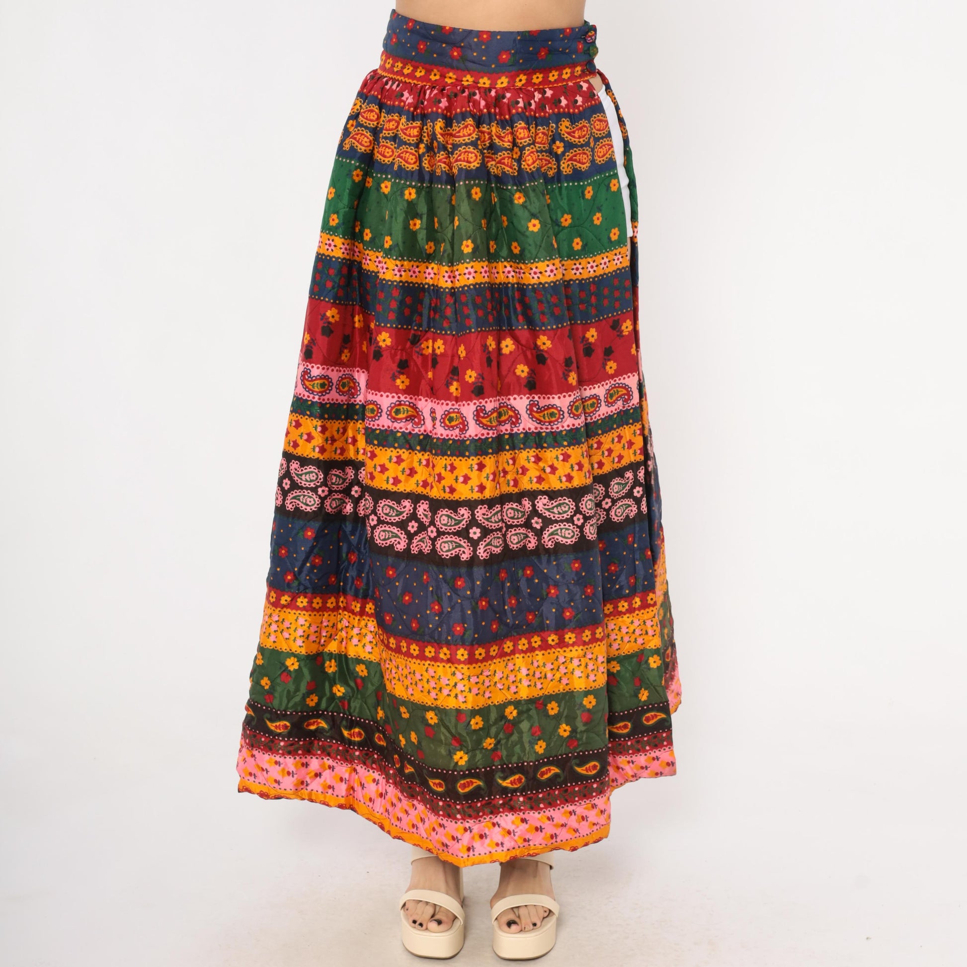 70s Best & Co. Paisley Floral Maxi Skirt Button Front High Waist Small