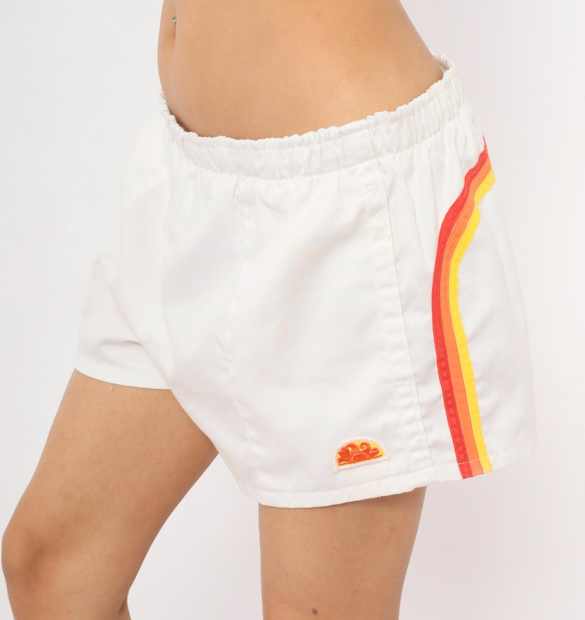 80s Sundek White Cotton Running Shorts Rainbow Stripe Medium