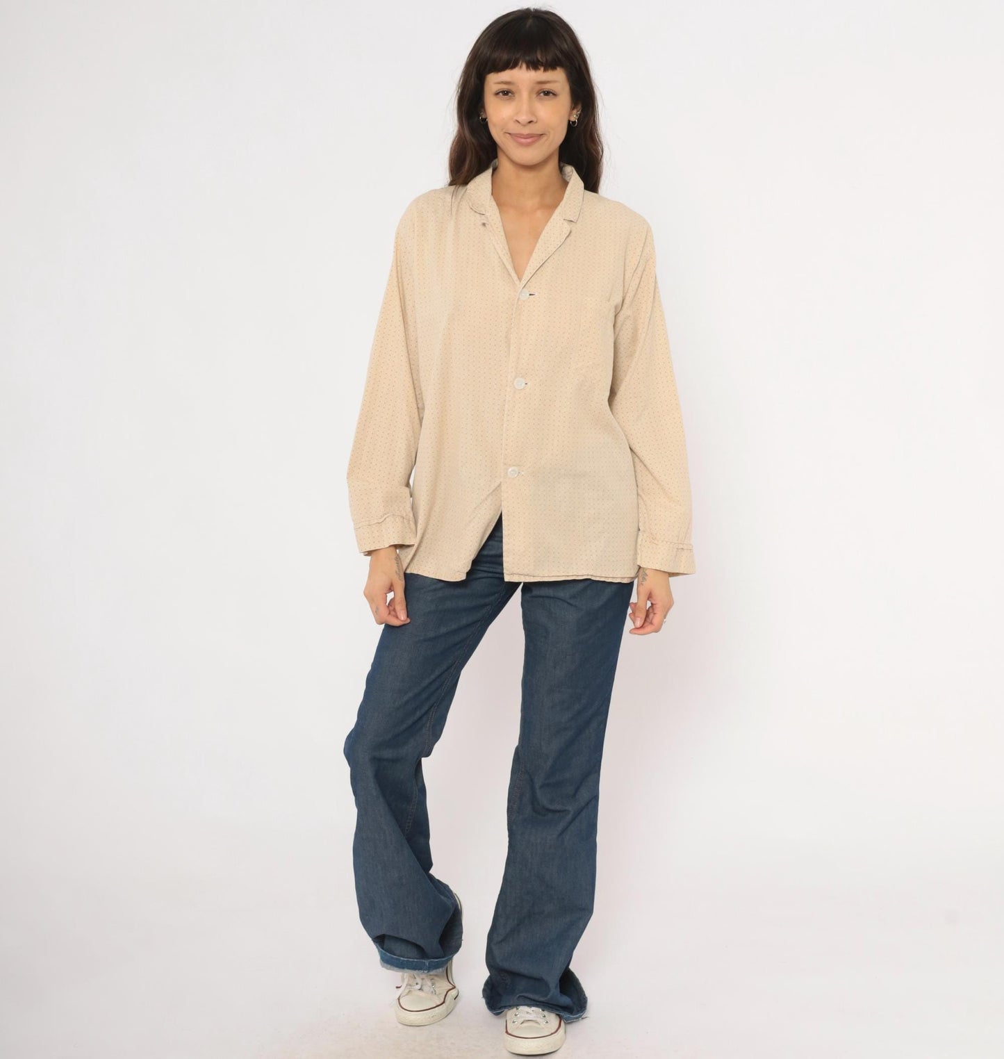 80s Faultless Basketweave Camp Collar Shirt Tan Cotton Blend Large L